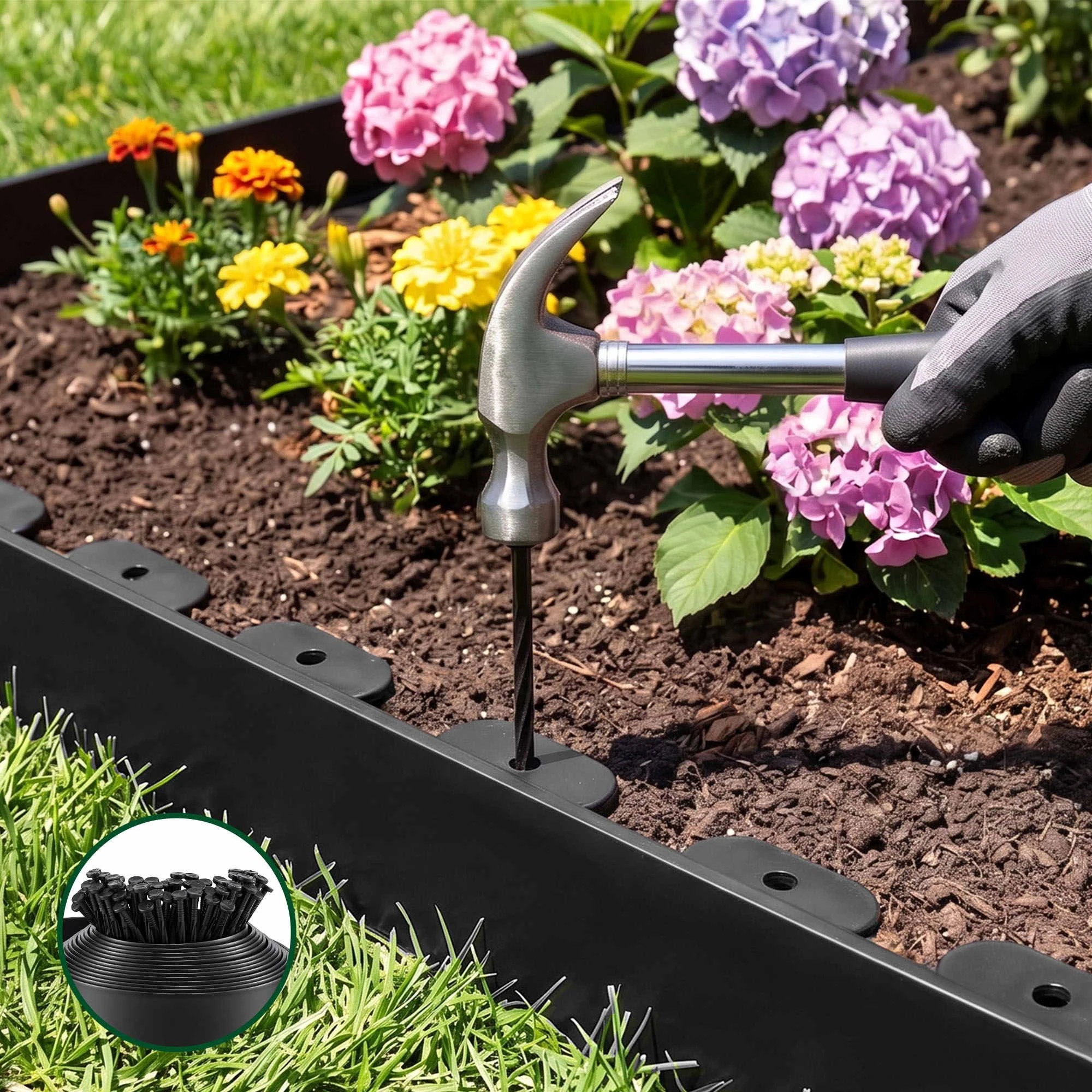 4 Green Fingers Garden Edging 33ft 30pcs Flexible Garden Border Plastic Lawn Edging - Black, 4 of 7