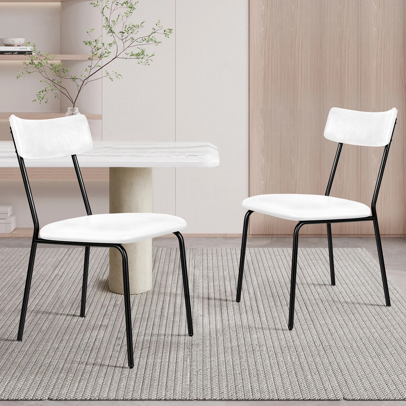 2 Alfordson 2x Dining Chairs Accent Kitchen Lounge Curved Back PU Leather - White, 2 of 10