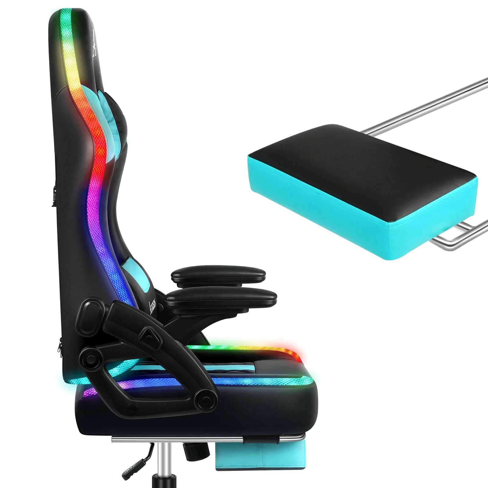 4 Alfordson Gaming Chair Office Massage 12 RGB LED Computer Leather - Cyan, 4 of 10
