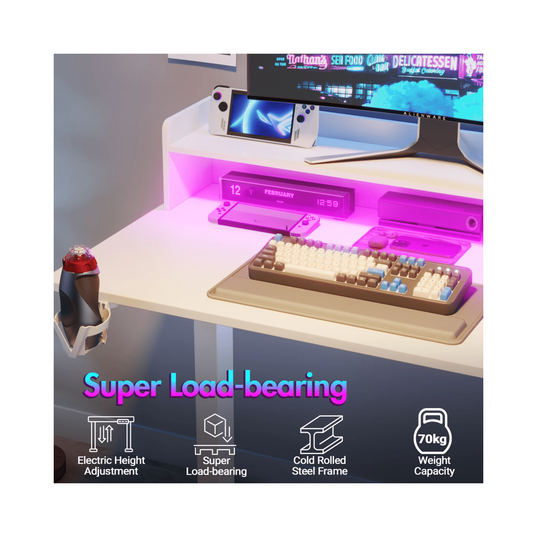 9 Advwin Led Rgb Light Electric Standing Desk With Power Outlets & Monitor Stand 120cm
 - White, 9 of 9