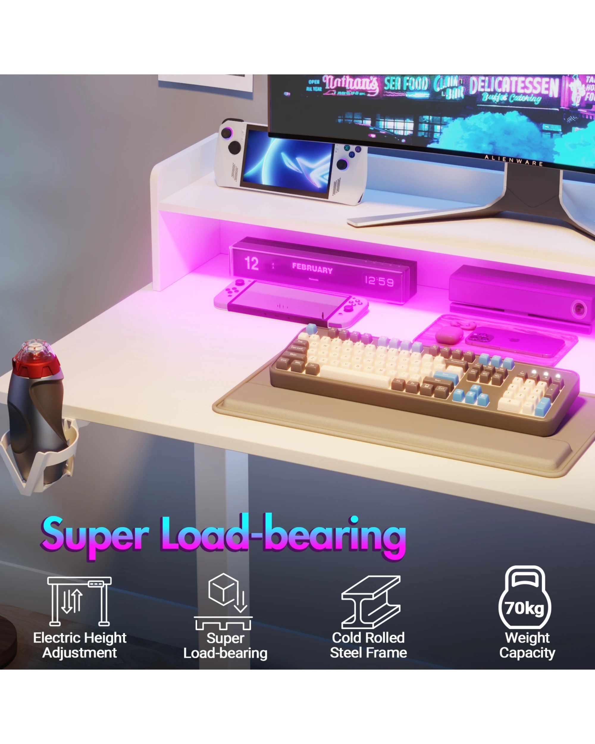 4 Advwin Led Rgb Light Electric Standing Desk with Power Outlets Monitor Stand - White, 4 of 4