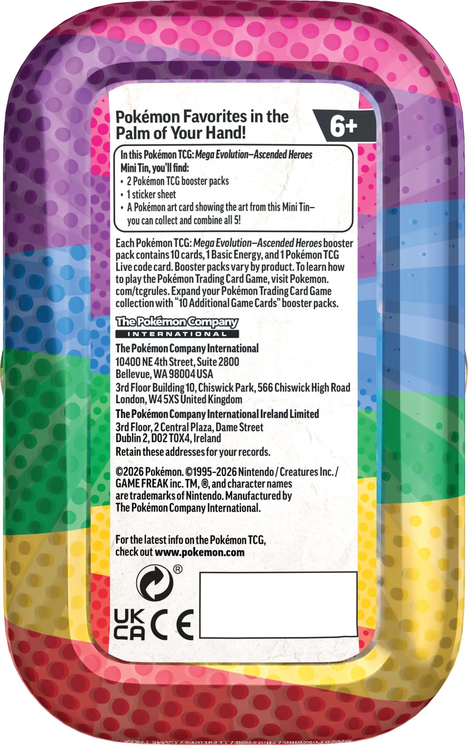 7 Pokemon Trading Card Game: Mega Evolution - Ascended Heroes Mini Tins - Assorted, 7 of 8
