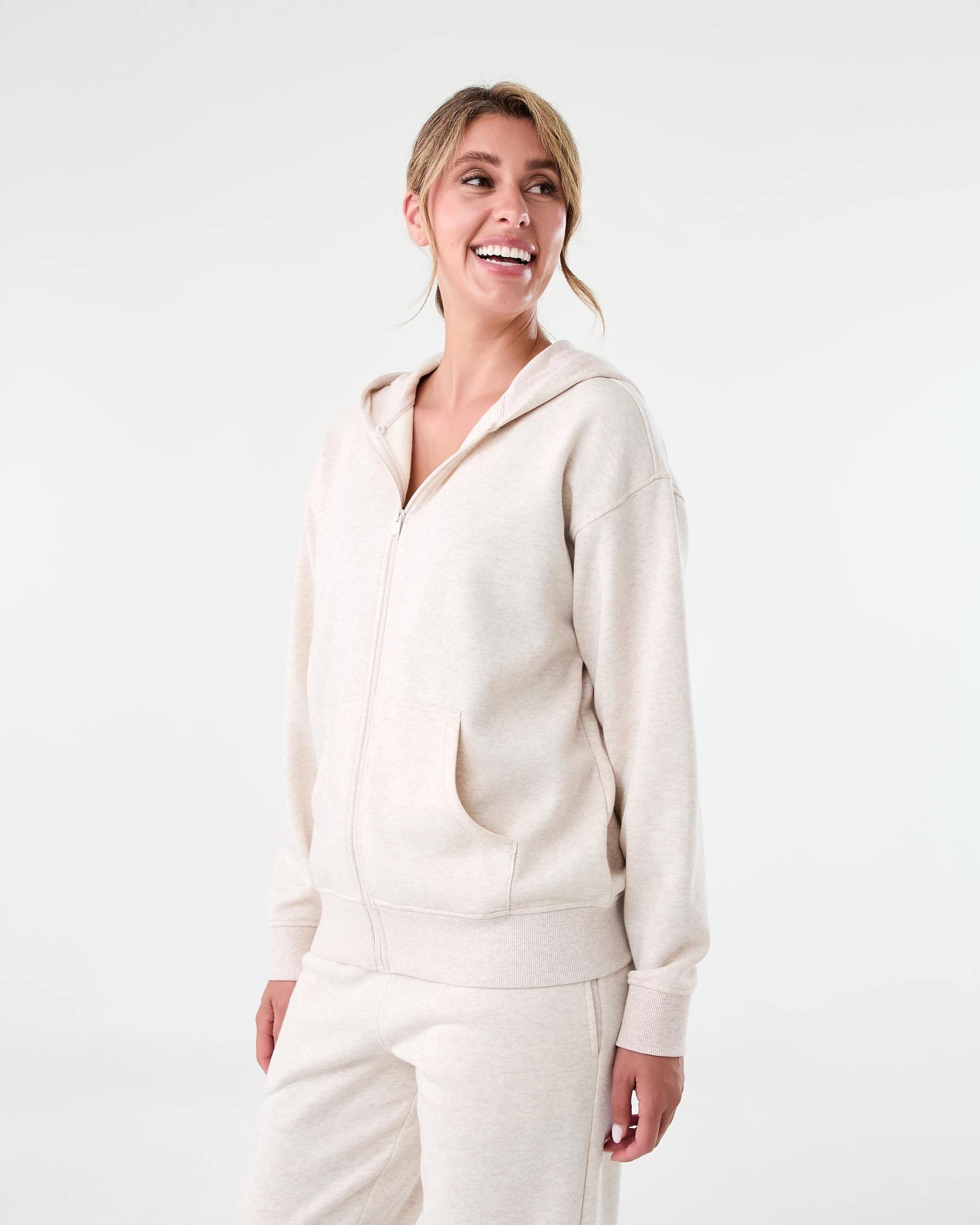 3 Active Womens Essential Zip Through Hoodie Oatmeal, 3 of 9