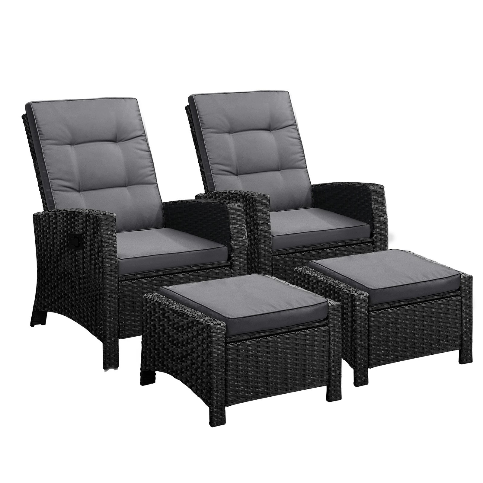1 Livsip Recliner Chairs Sun Lounge Outdoor Patio Furniture Wicker Lounger 2x
 - Black, 1 of 9