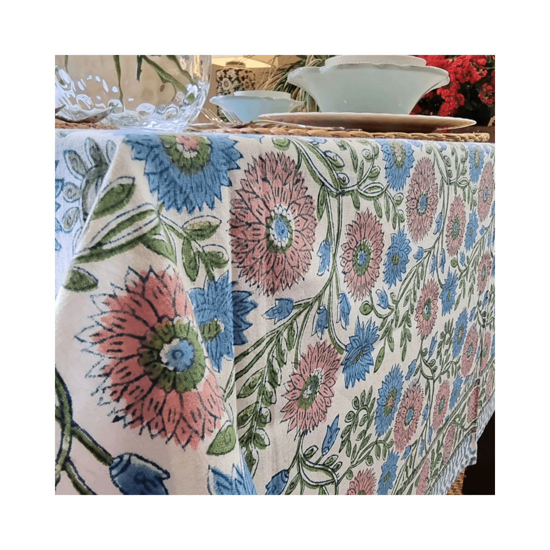 7 Kolka Kumudani Hand Block-Printed Tablecloth - Pink, 7 of 8