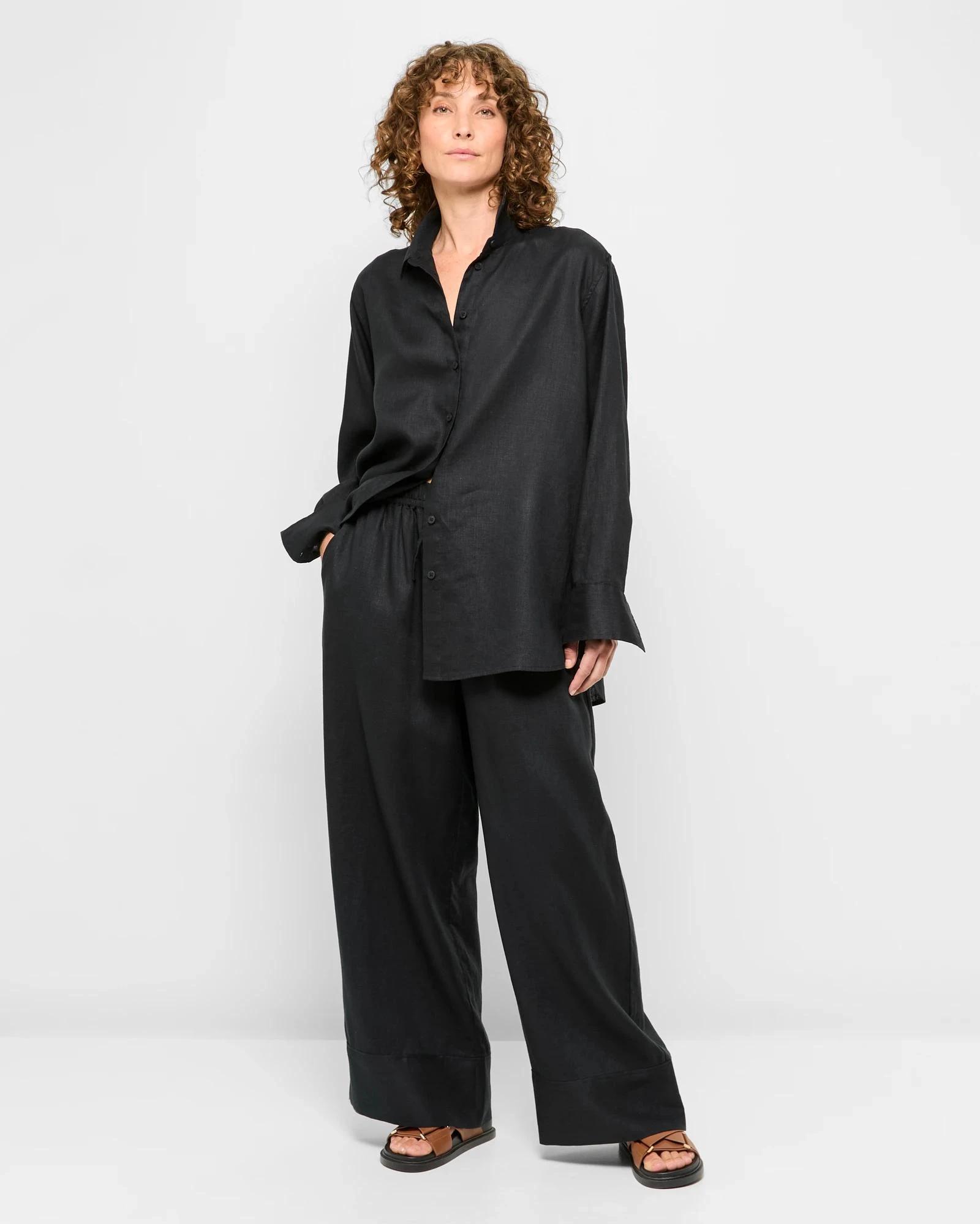 3 Target Woman European Linen Long Sleeve Shirt BLACK, 3 of 5