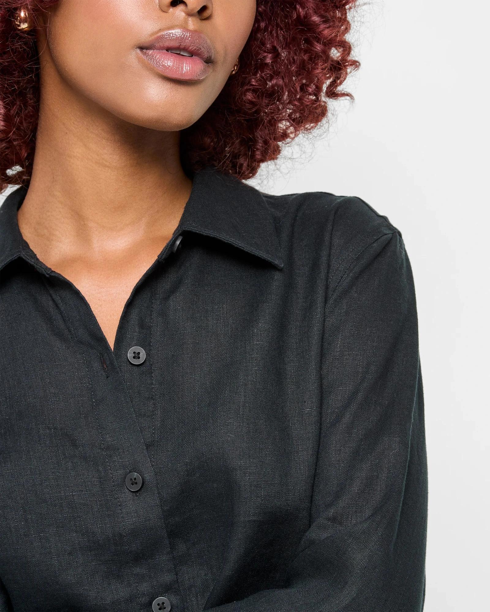 5 Target Petites Petites European Linen Long Sleeve Shirt BLACK, 5 of 5