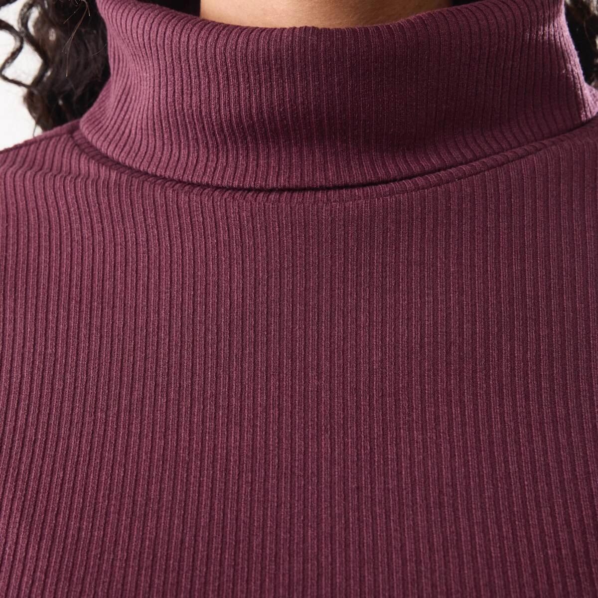 6 Long Sleeve Rib Turtleneck Top Mulberry, 6 of 7