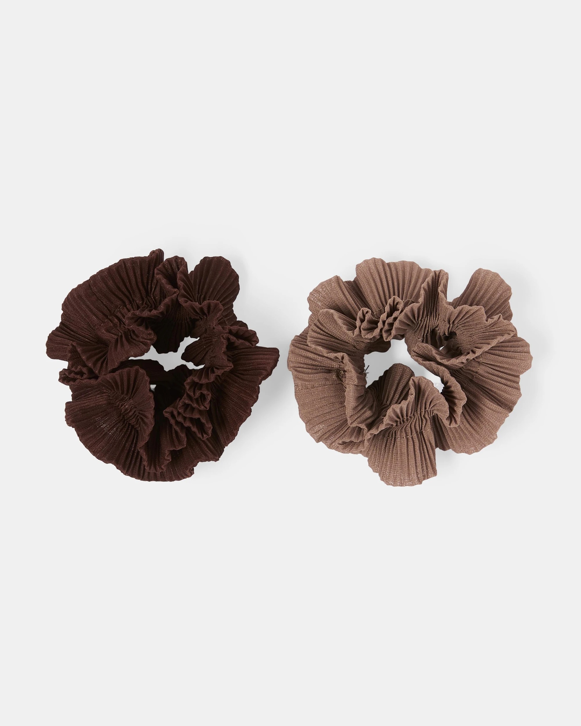 1 2 Pack Pleated Ruffle Scrunchies - Brown, 1 of 5