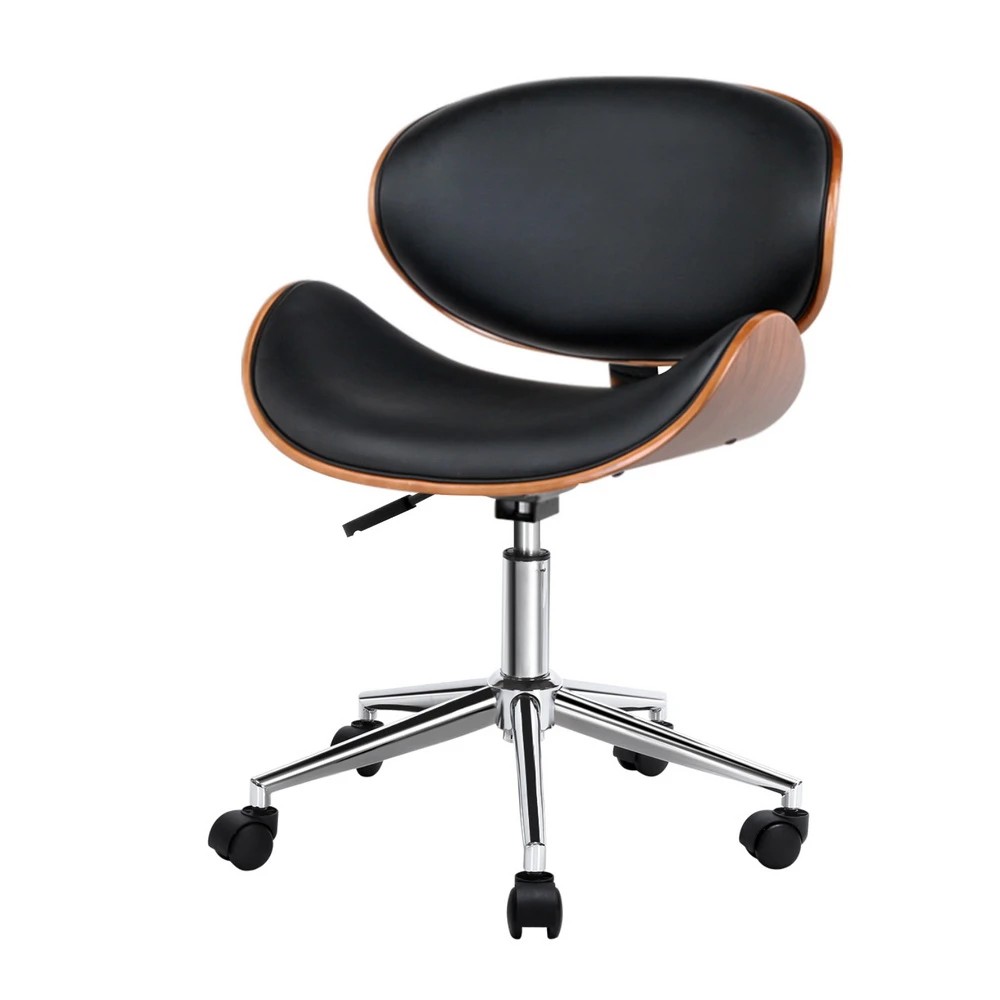 1 Artiss Wooden Office Chair Leather Seat - Black, 1 of 7