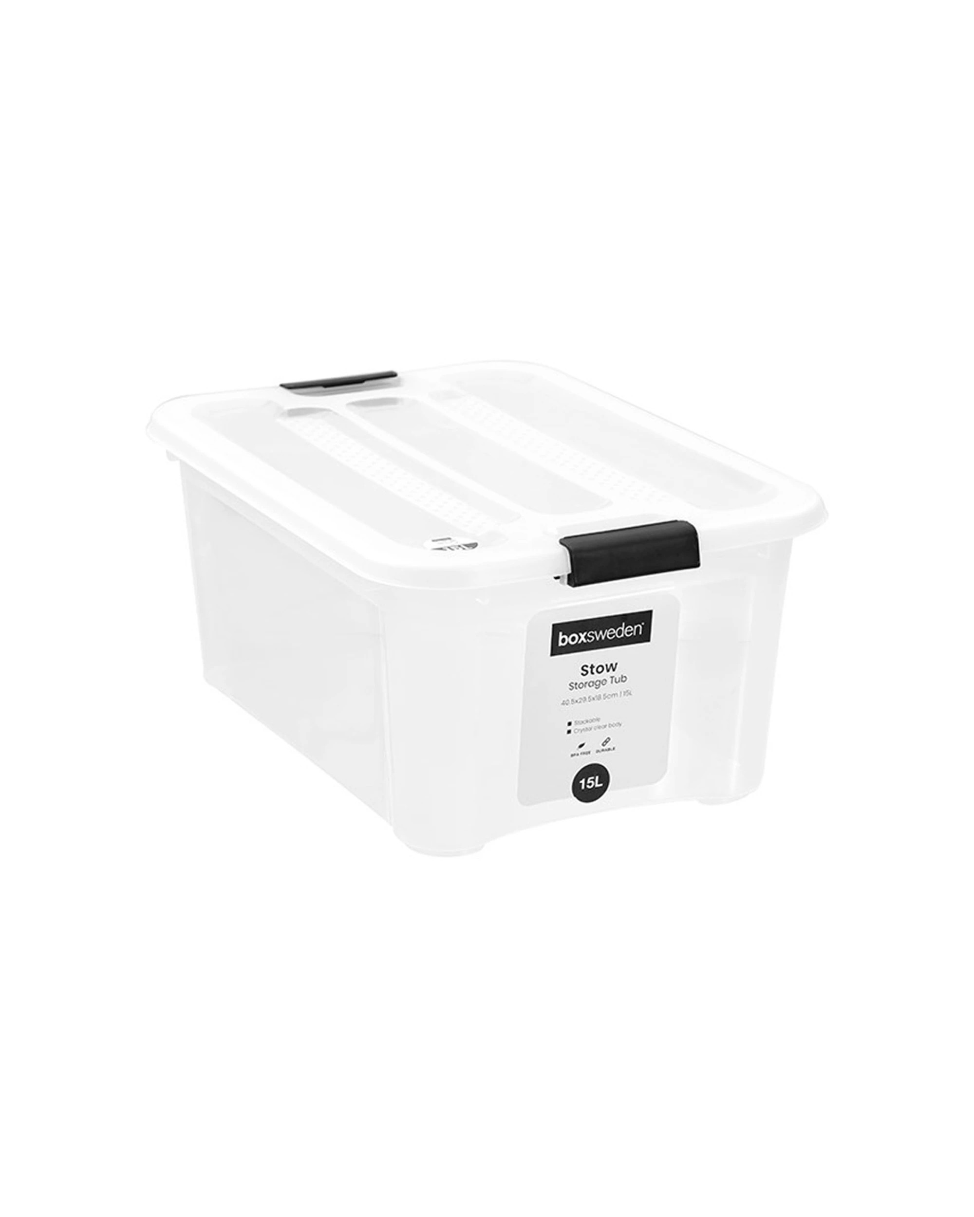 1 Boxsweden Stow Storage Organisation Container Capacity Stackable Design 15L - Clear, 1 of 7