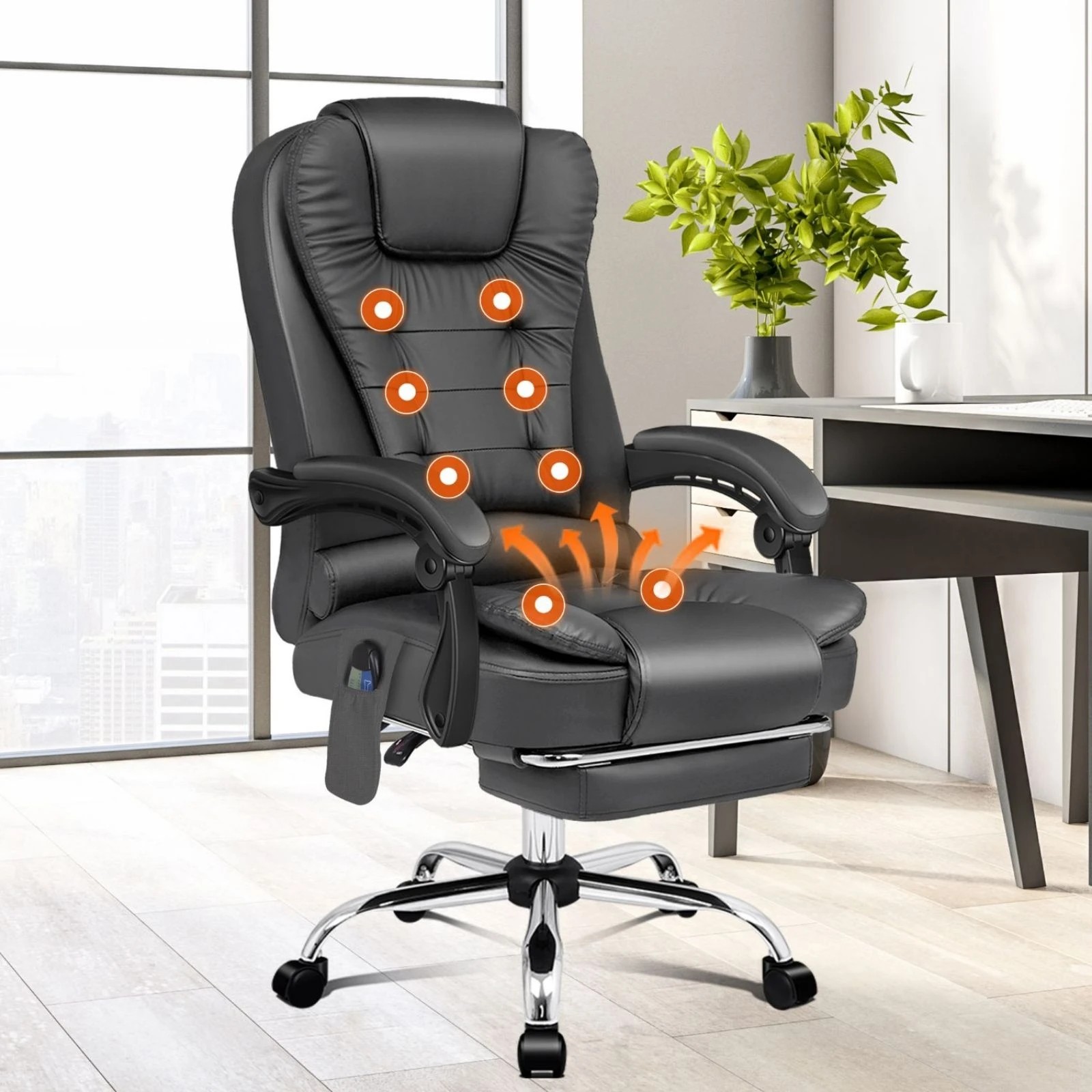 10 Alfordson Massage Office Chair Heated Seat Executive Racer Gaming PU Leather - Grey, 10 of 10