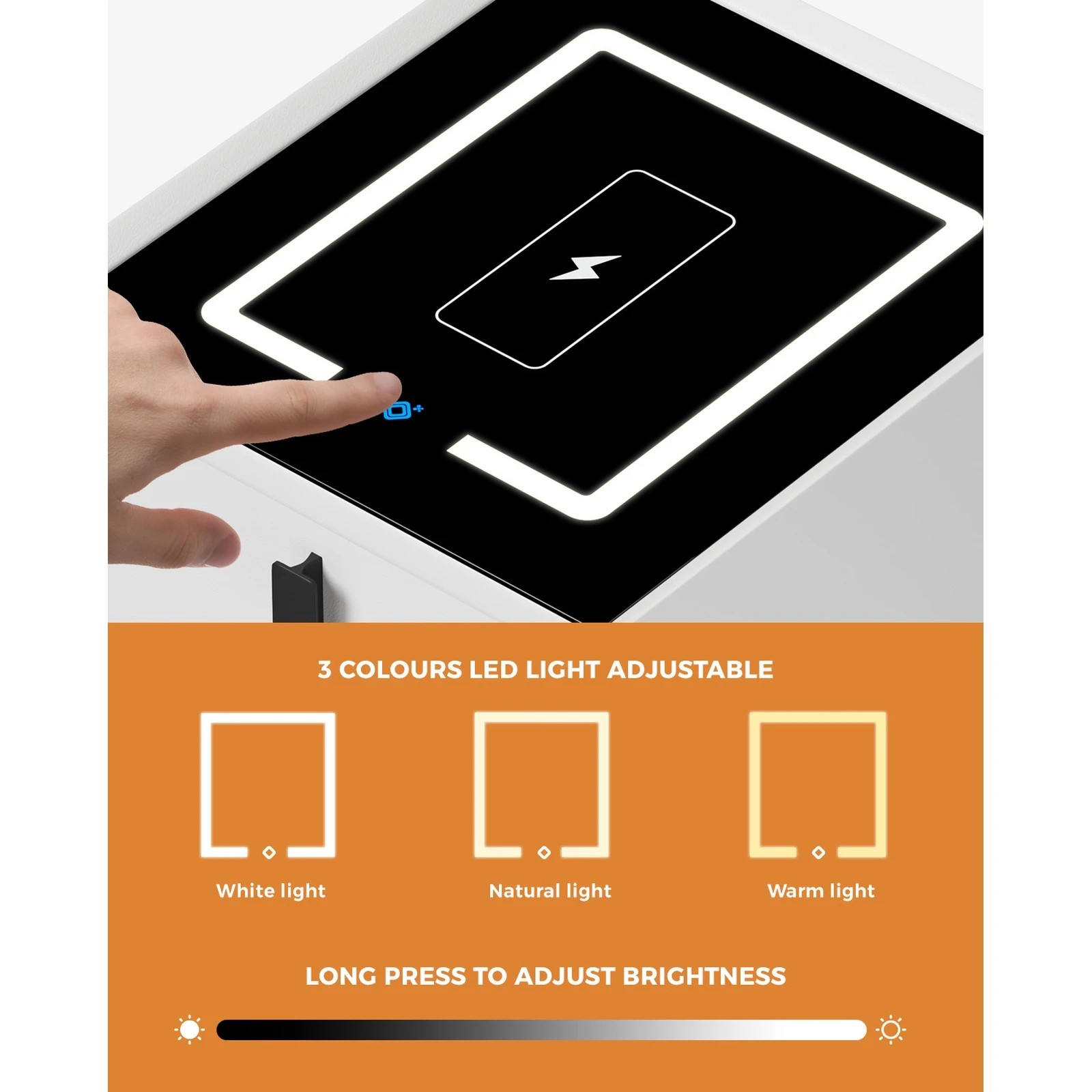 3 Oikiture Smart Bedside Table Wireless Charging Led Lights Nightstand
 - White, 3 of 10