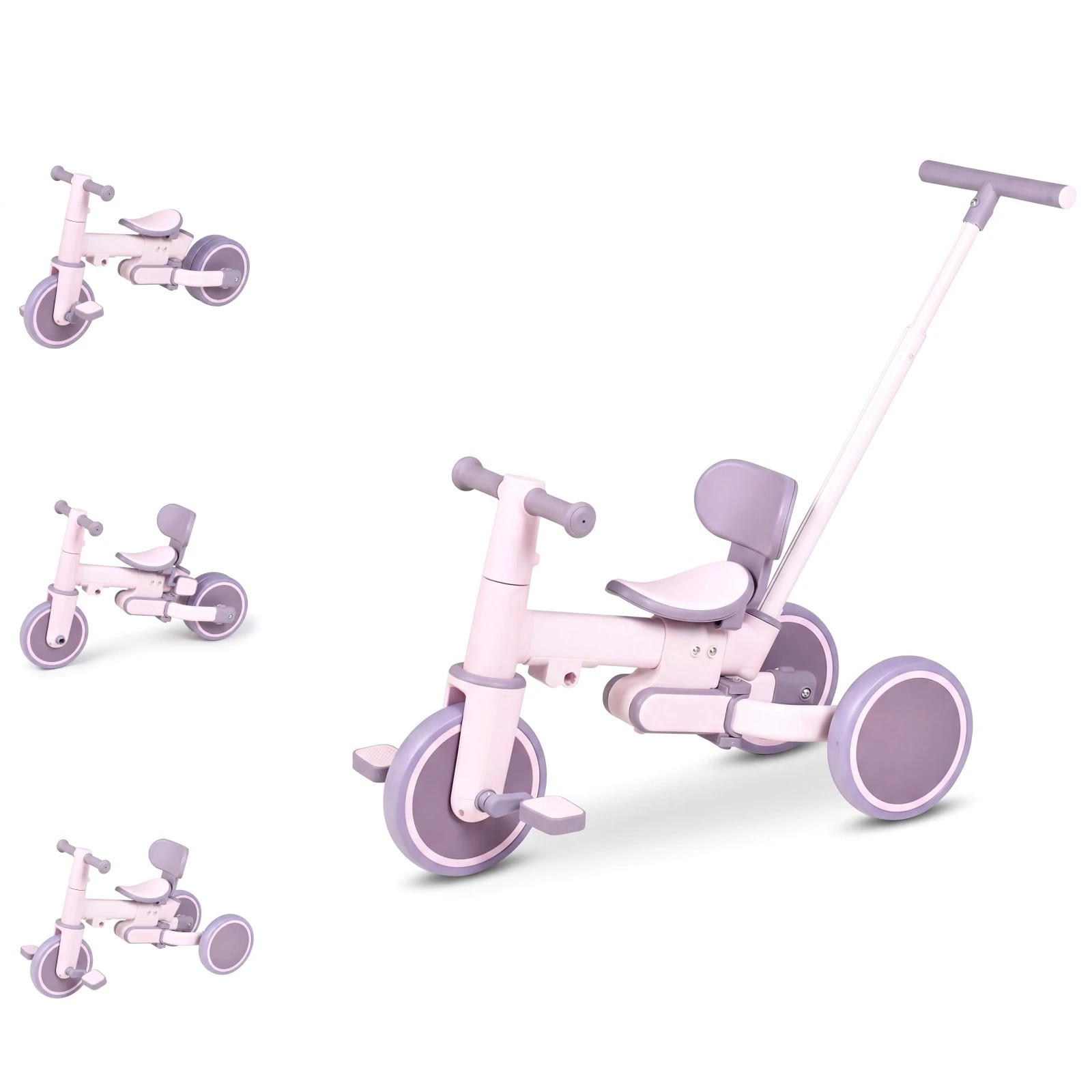 1 Advwin 5-in-1 Toddler Tricycle with Push Handle Foldable Kids Balance Bike for Boys and Girls - Purple, 1 of 9