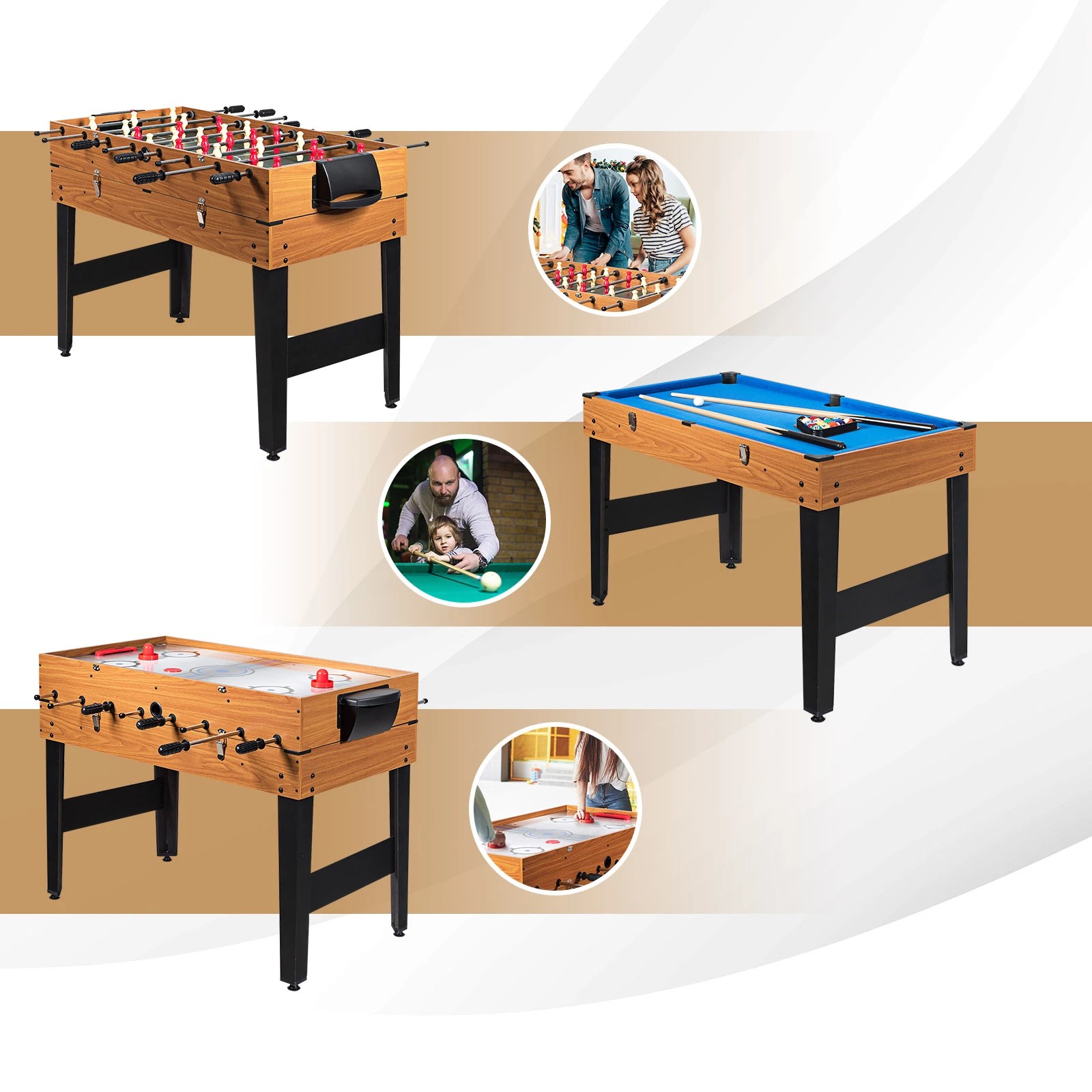 6 Costway 3-in-1 Combo Game Table Set Arcade Pool Game Table w/Air Hockey/Billiard/Foosball, 6 of 8