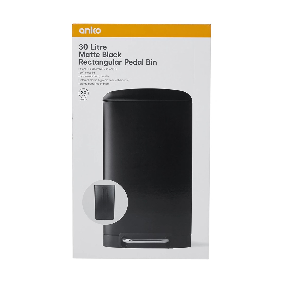 7 30L Rectangular Pedal Bin - Matte Black, 7 of 7