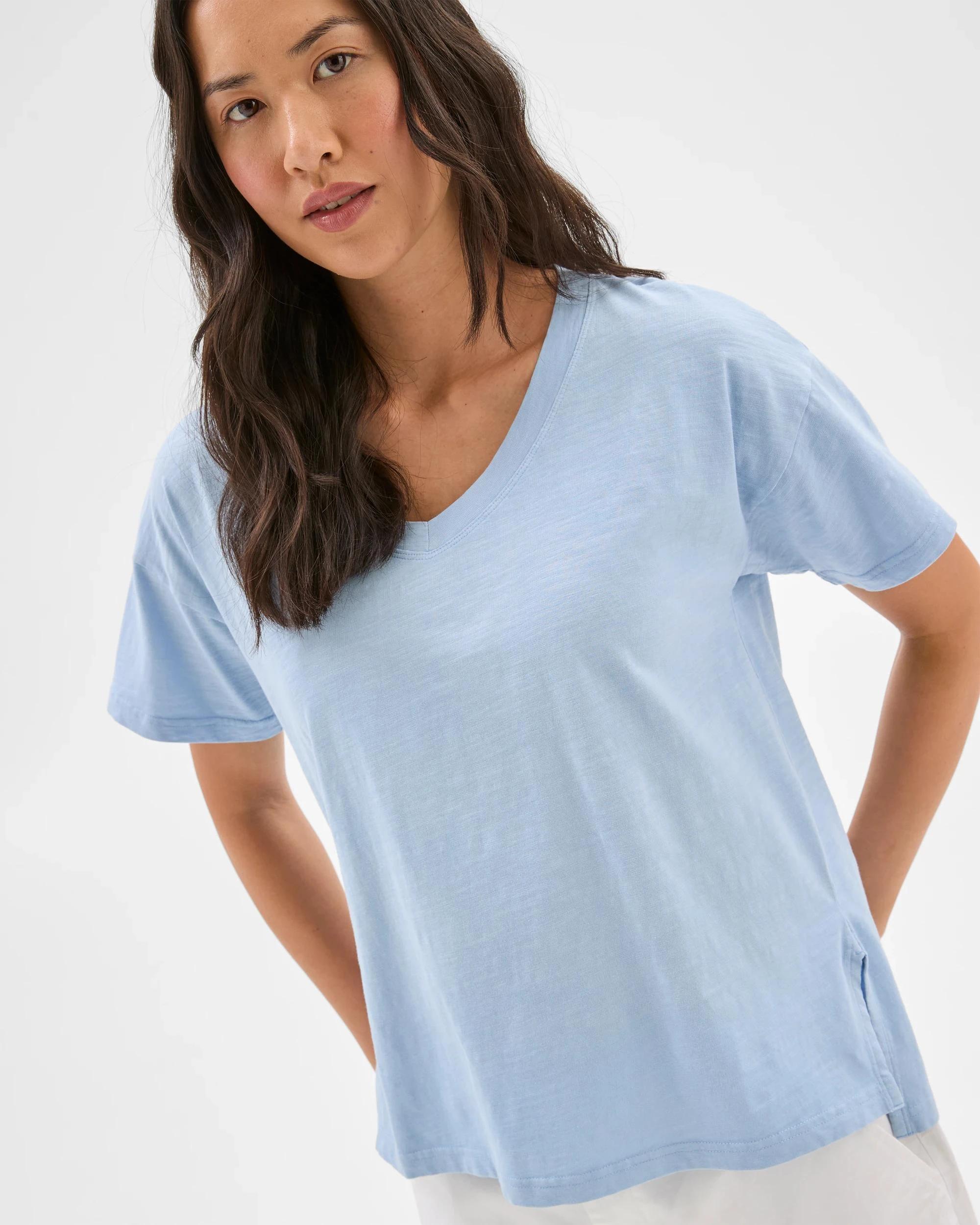 6 Target Australian Cotton Relaxed Slub V-Neck T-Shirt Summer Blue, 6 of 7