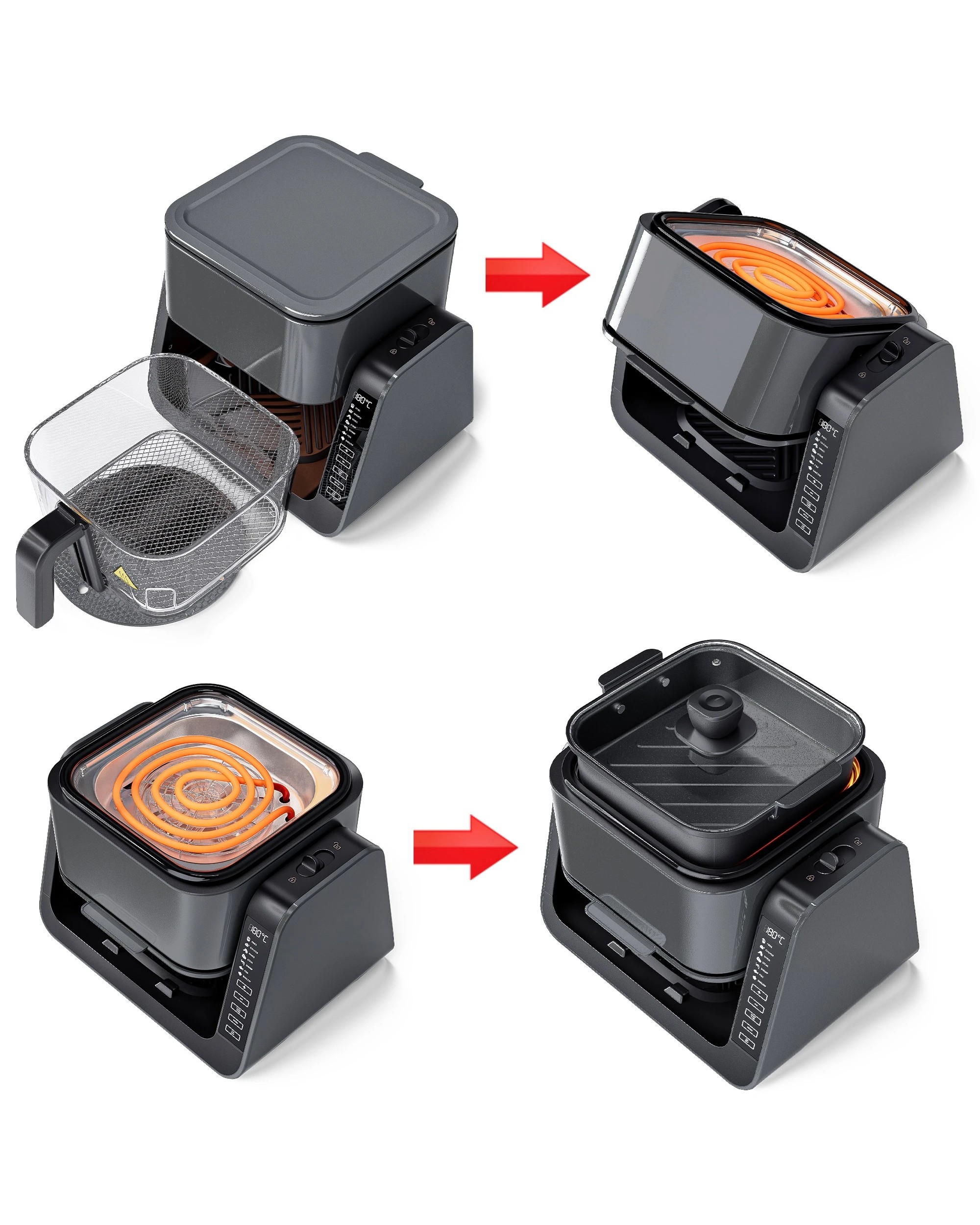2 Advwin 6L Dual Zone Air Fryer, Top BBQ Grill & Bottom Fryer - Black, 2 of 7