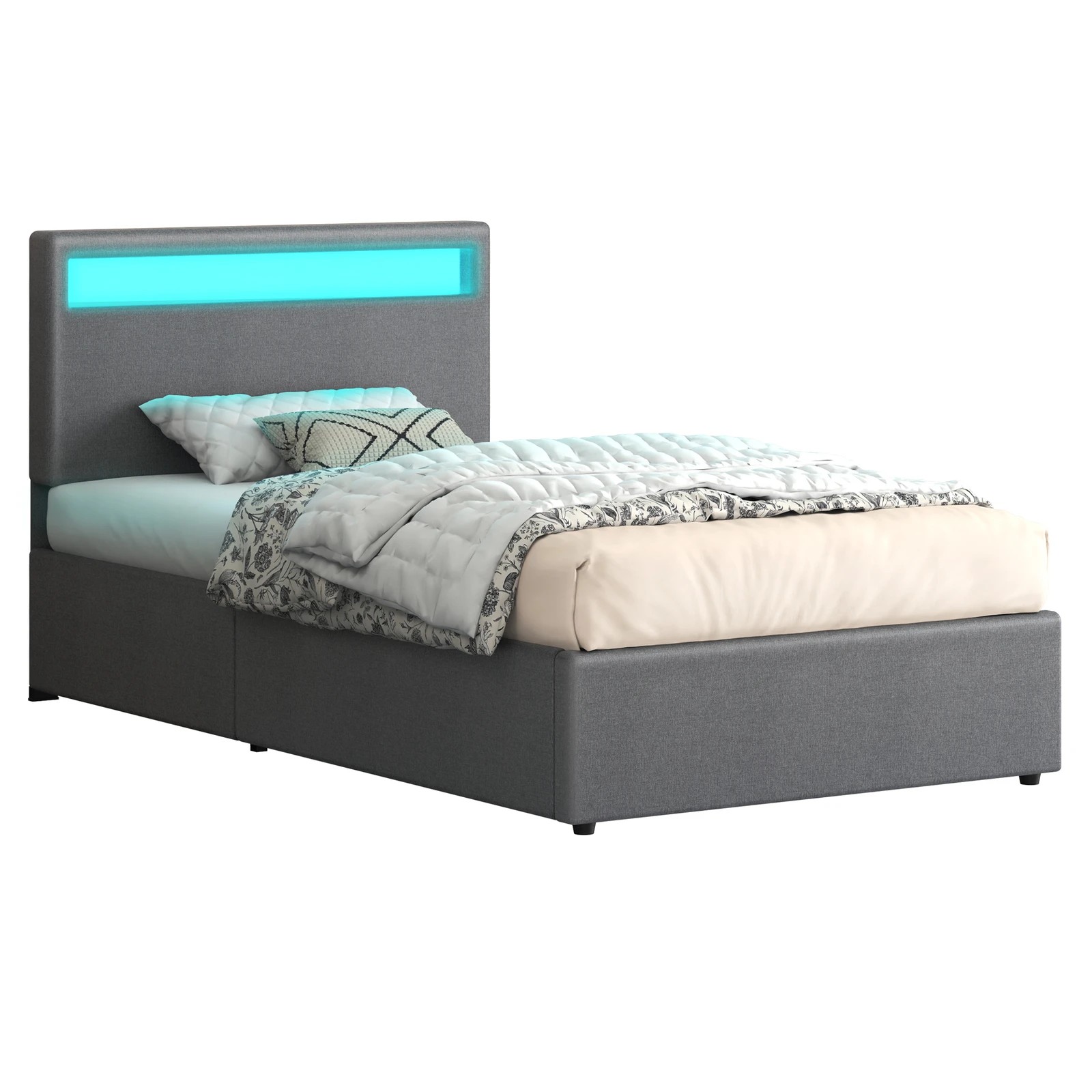 1 Alfordson Bed Frame Single Size RGB LED Gas Lift Storage Base Luchino - Grey, 1 of 10