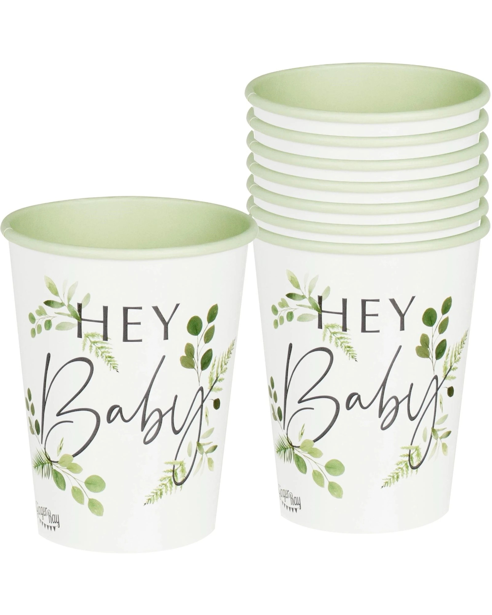 1 Ginger Ray Botanical Hey Baby Paper Cups Pack of 8 - Green, 1 of 1
