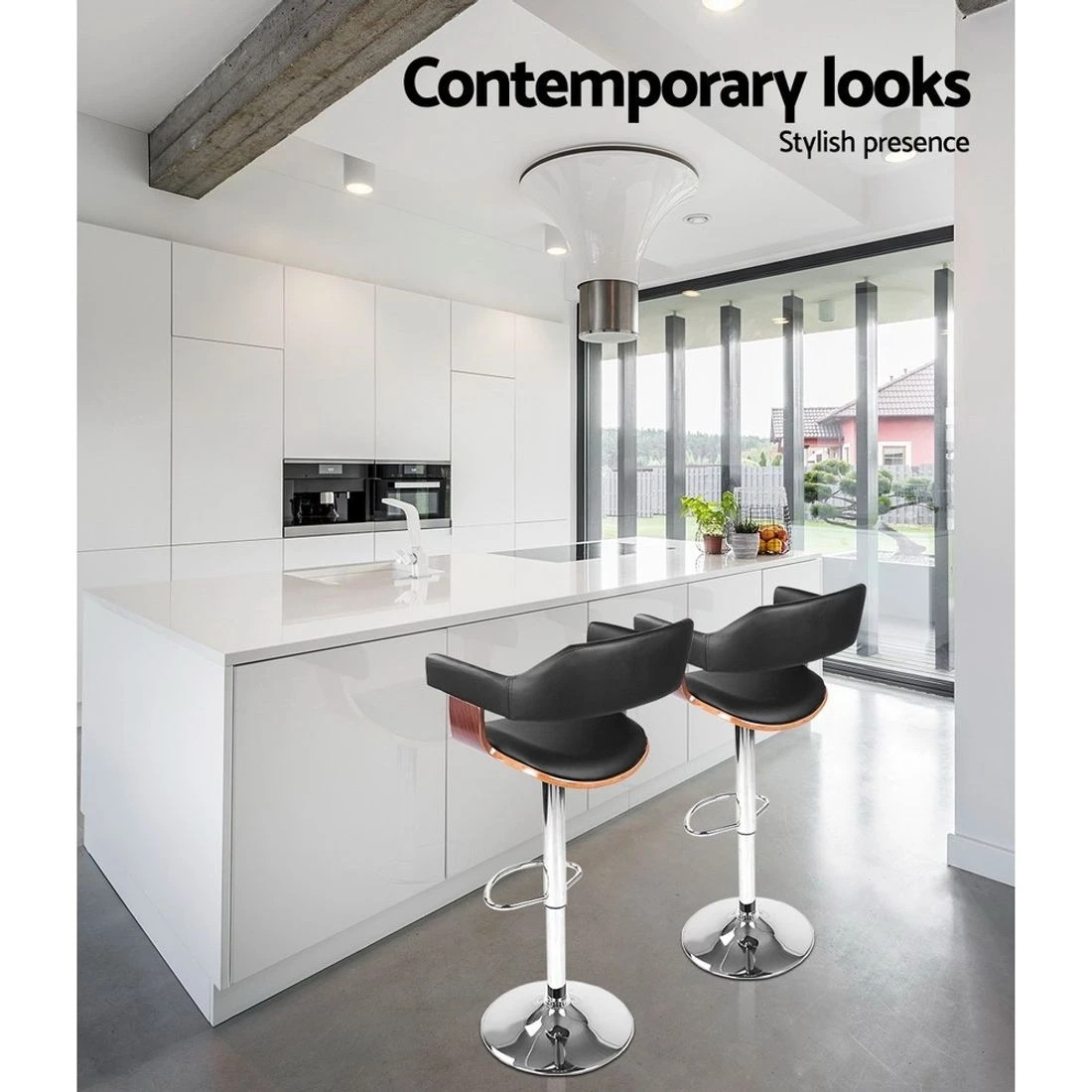 5 Artiss 1x Bar Stools Gas Lift Leather w/Armrest - Black, 5 of 8