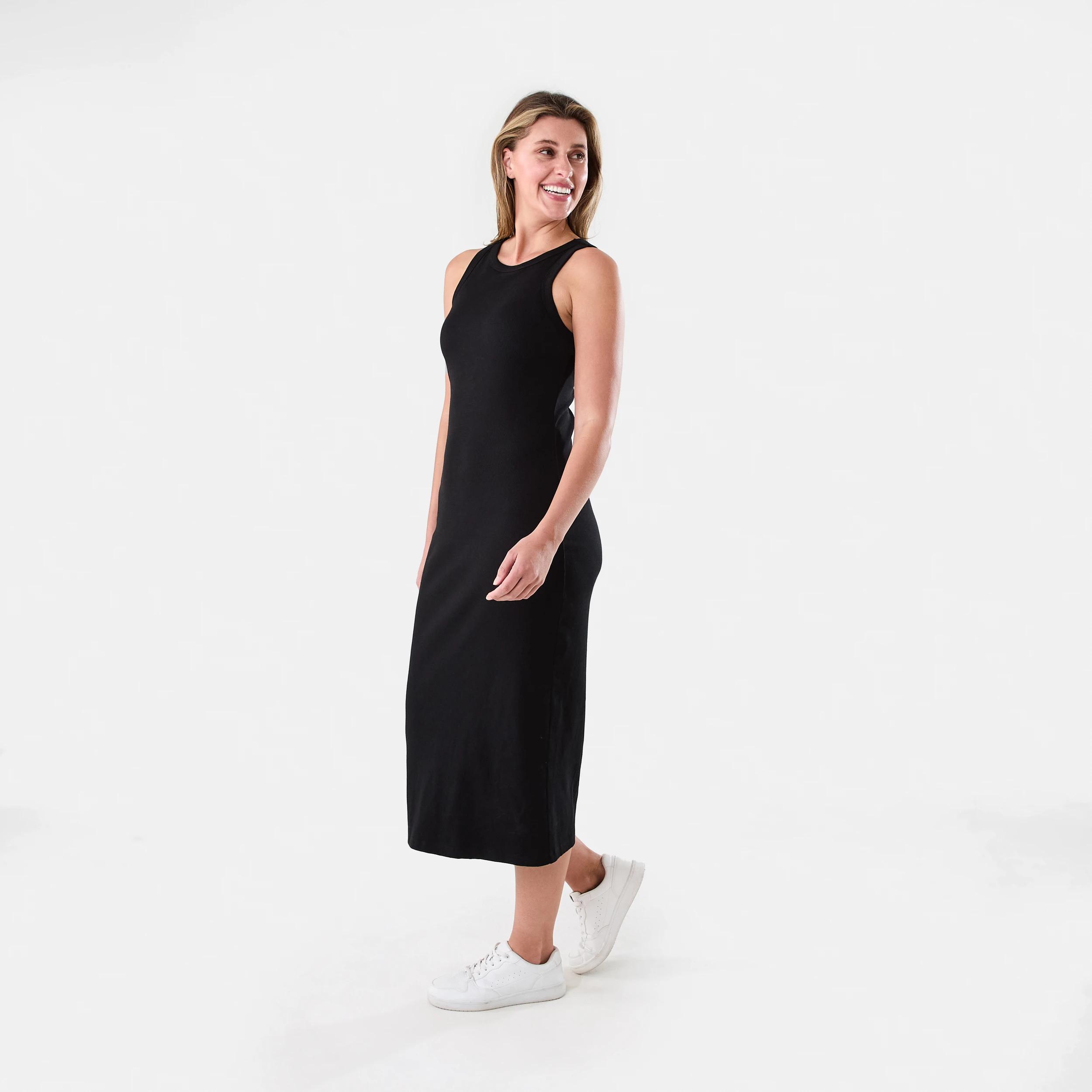 2 Sleeveless Padded Rib Midi Dress Black, 2 of 5