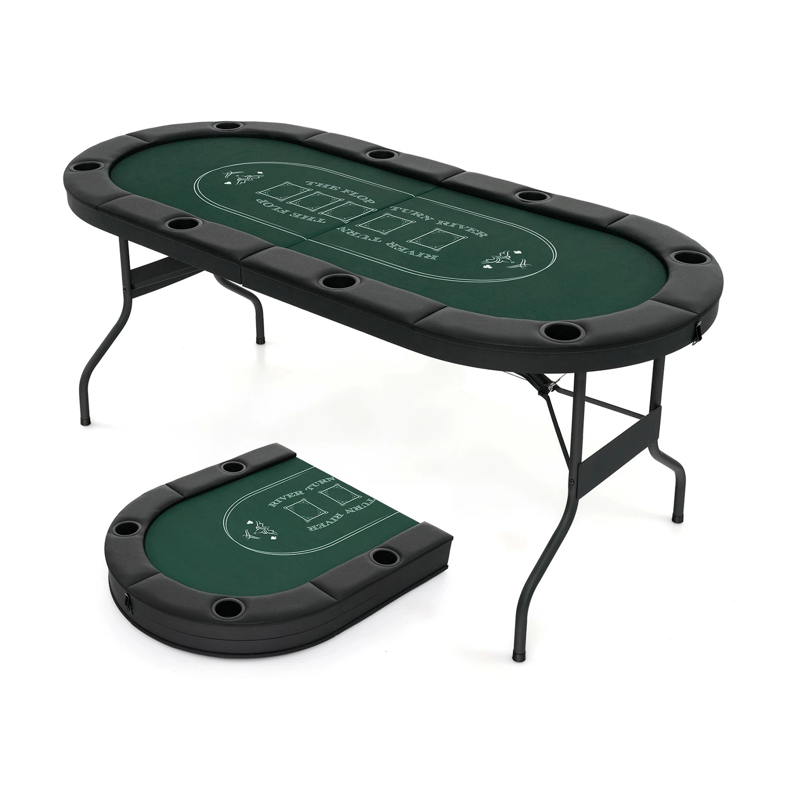 1 Costway 8-Player Foldable Poker Table Card Table w/8 Cup Holders Game Table - Green, 1 of 3