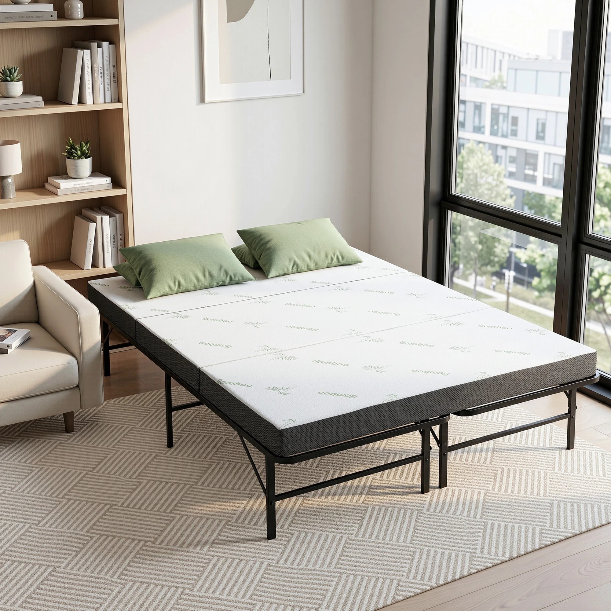 8 Giselle Bedding Giselle Folding Bed with Mattress Double Portable Foldable Guest Bed Bamboo Cover - Multi, 8 of 9