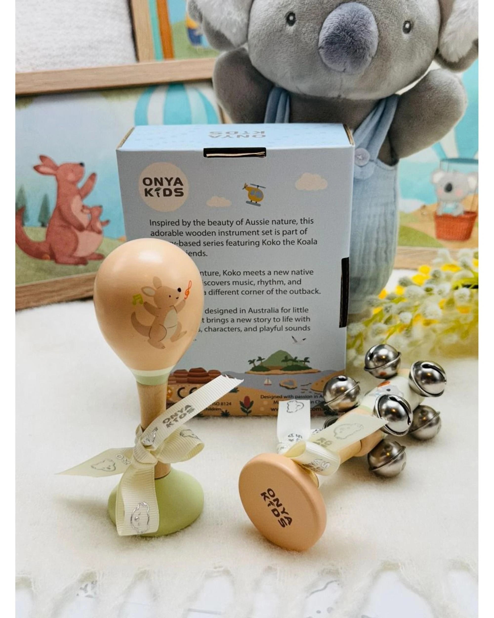 4 Onya Kids Koko's Music Adventure Koala and Kangaroo Wooden Music 2 Piece Set, 4 of 5