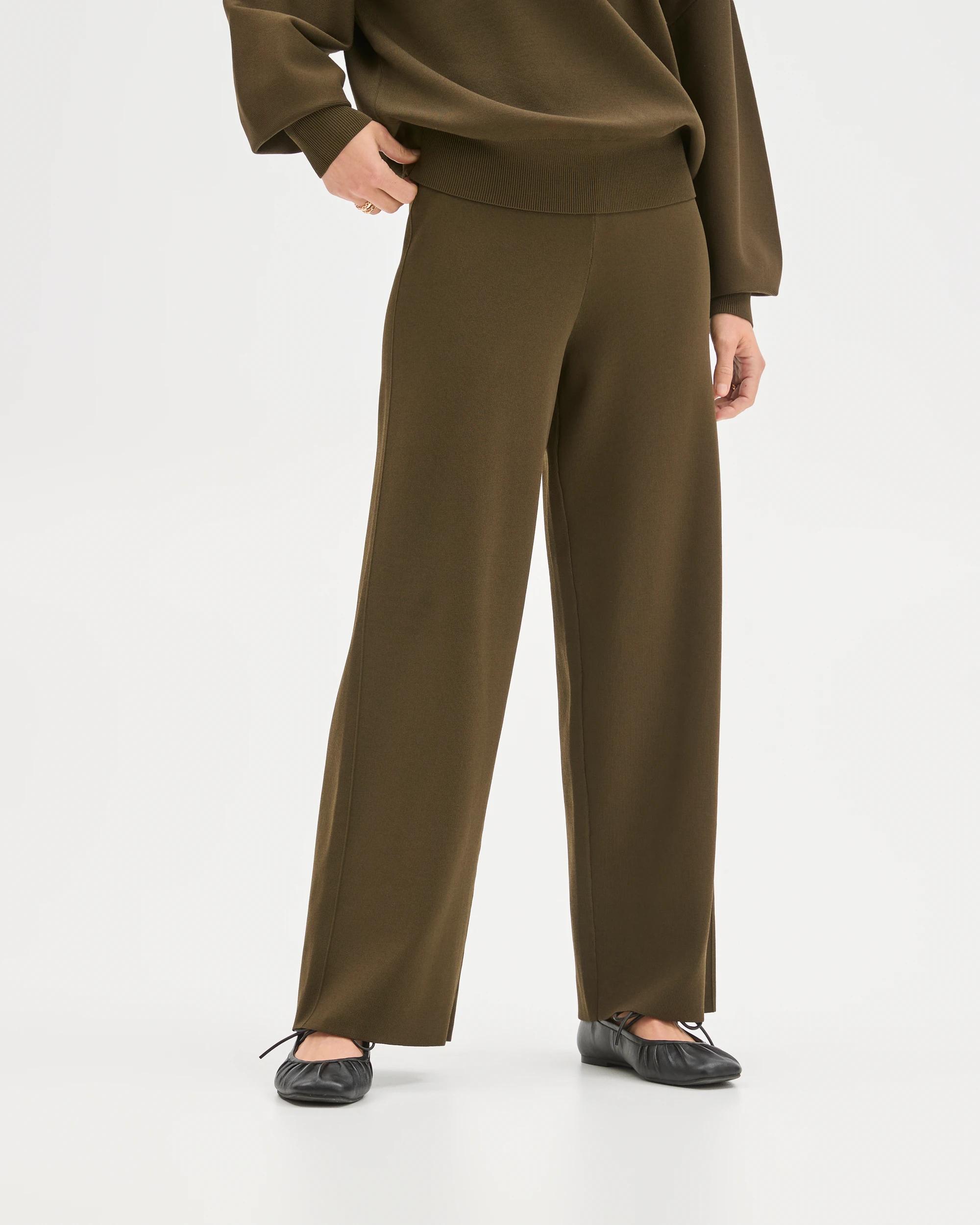 2 Preview Crepe Knit Straight Leg Pants DARK OLIVE, 2 of 6