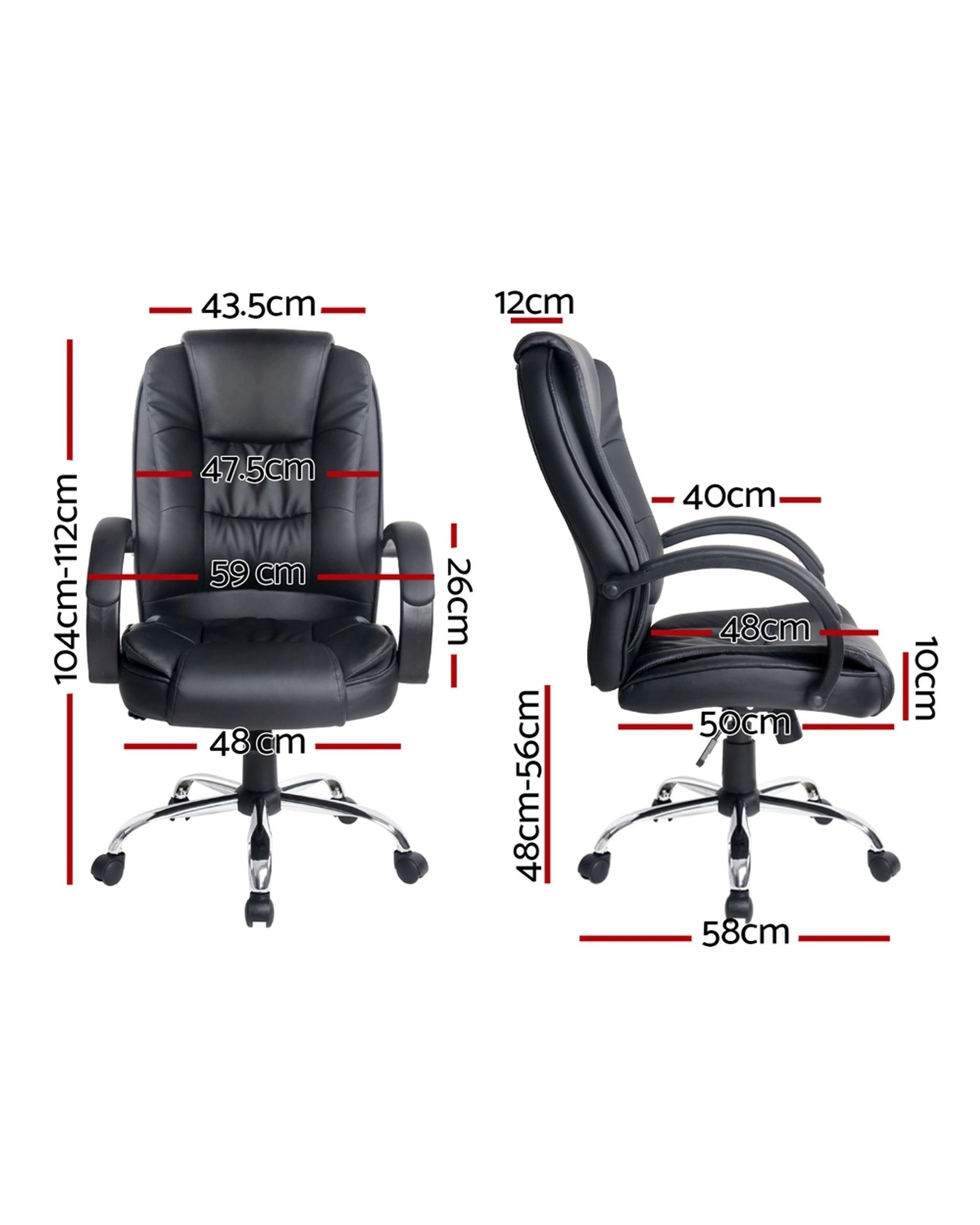 2 Artiss Executive Office Chair Leather Tilt - Black, 2 of 10