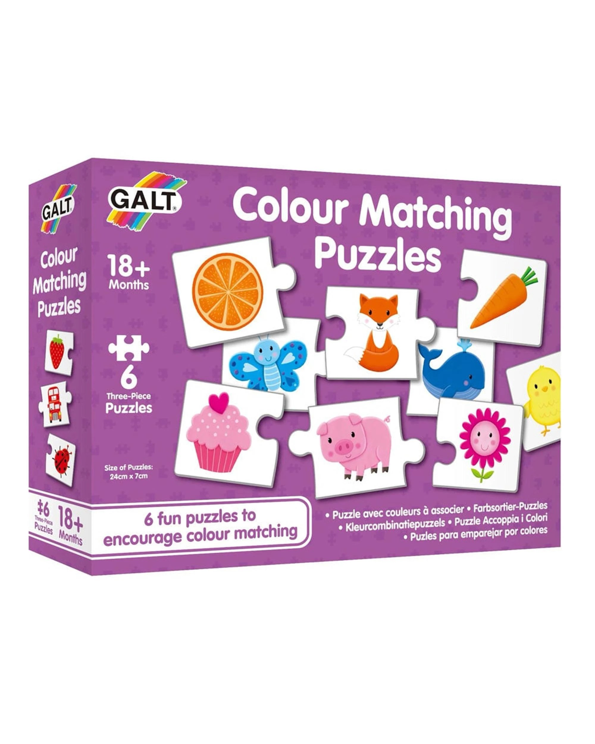1 Galt Toys Colour Matching Puzzles 6 x 3 Piece Jigsaw Puzzles, 1 of 1