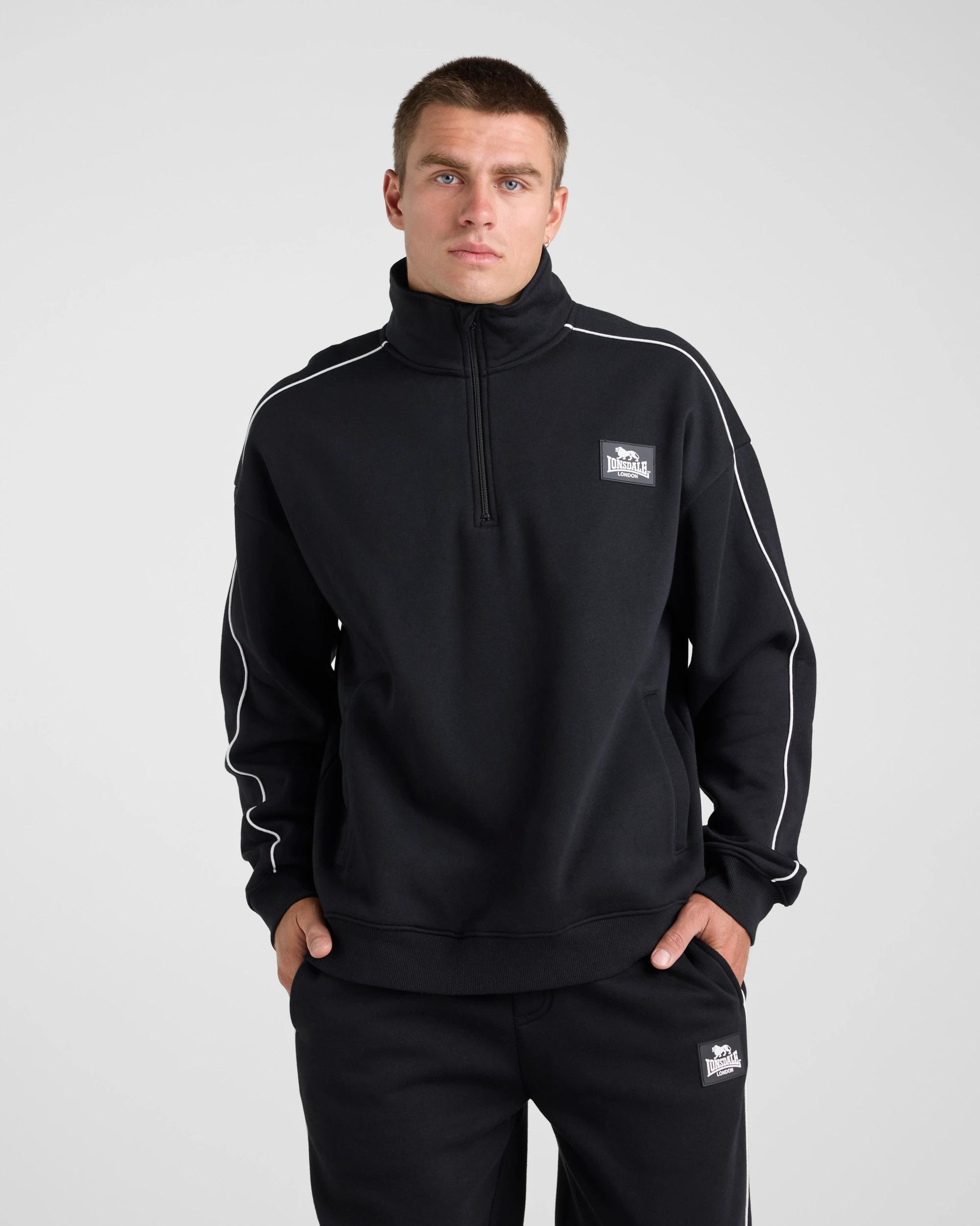 1 Lonsdale London Relaxed Sport Quarter Zip BLACK, 1 of 6