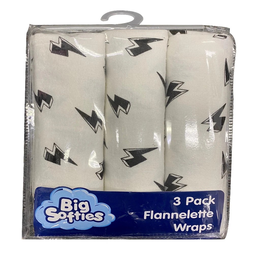 1 Big Softies 3 Pack Flannelette Wrap, Lightning, 1 of 1