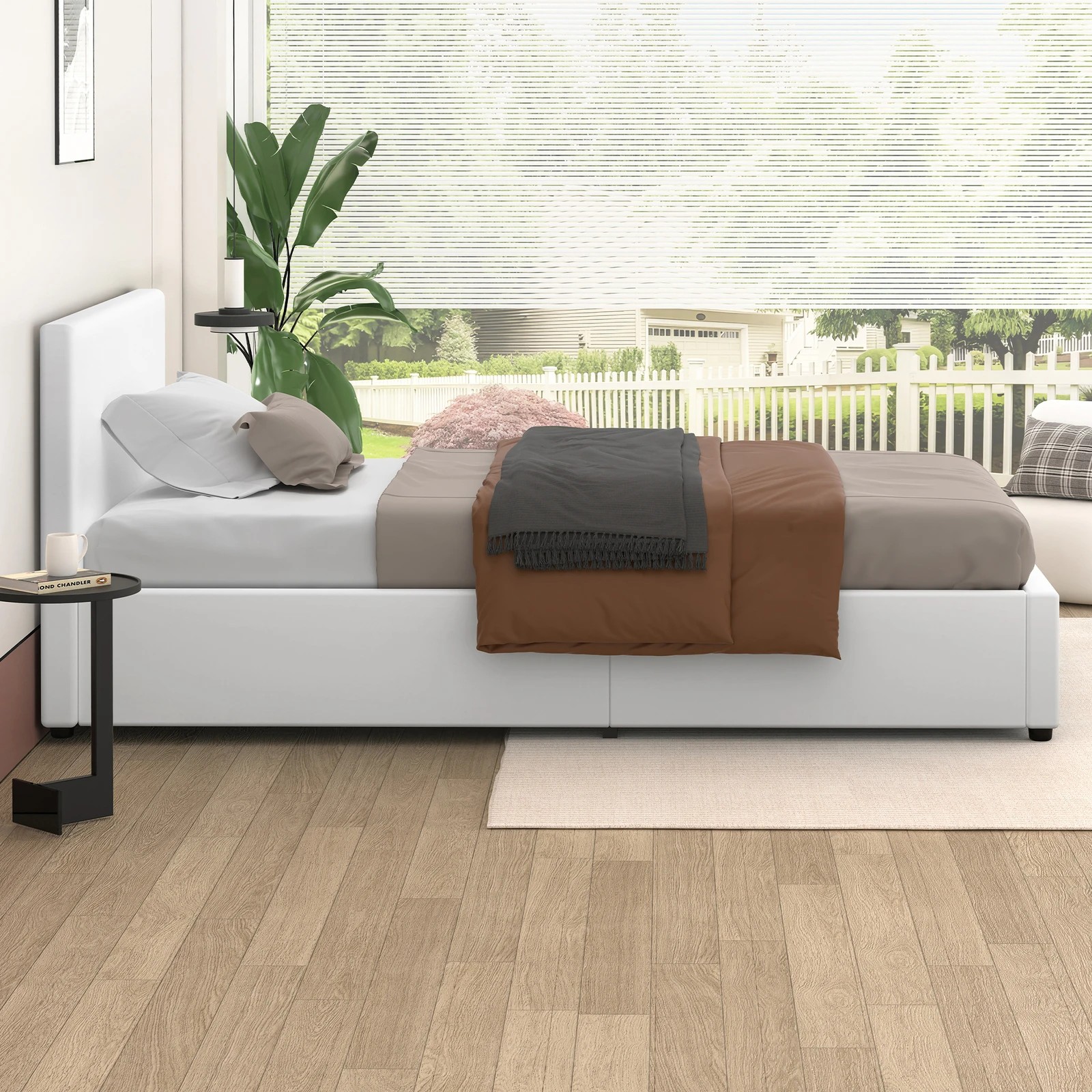 6 Alfordson Bed Frame Single Size Gas Lift Storage Base Leather Tricia - White, 6 of 10