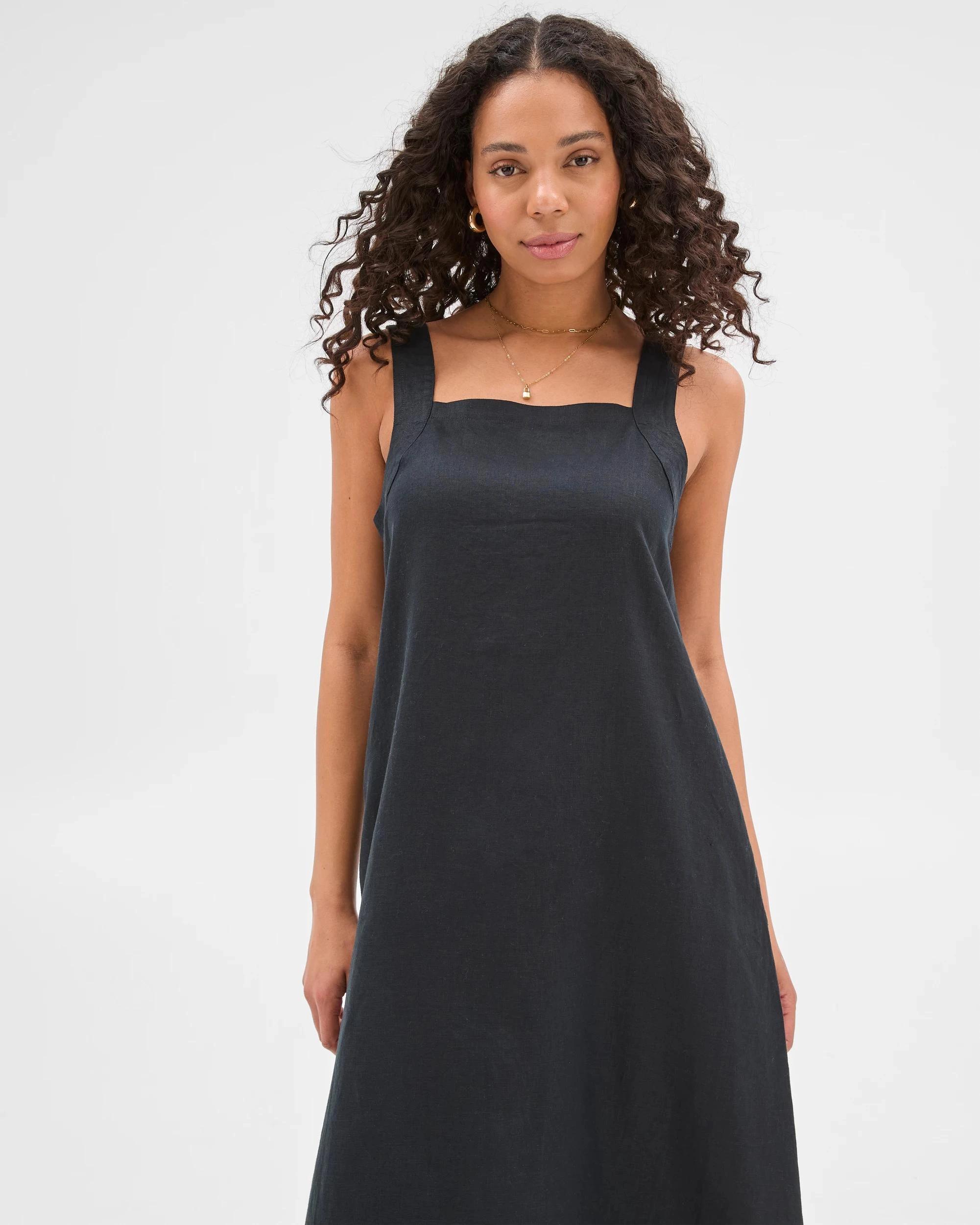 2 Target Woman European Linen Sleeveless Stitch Detail Maxi Dress BLACK, 2 of 6