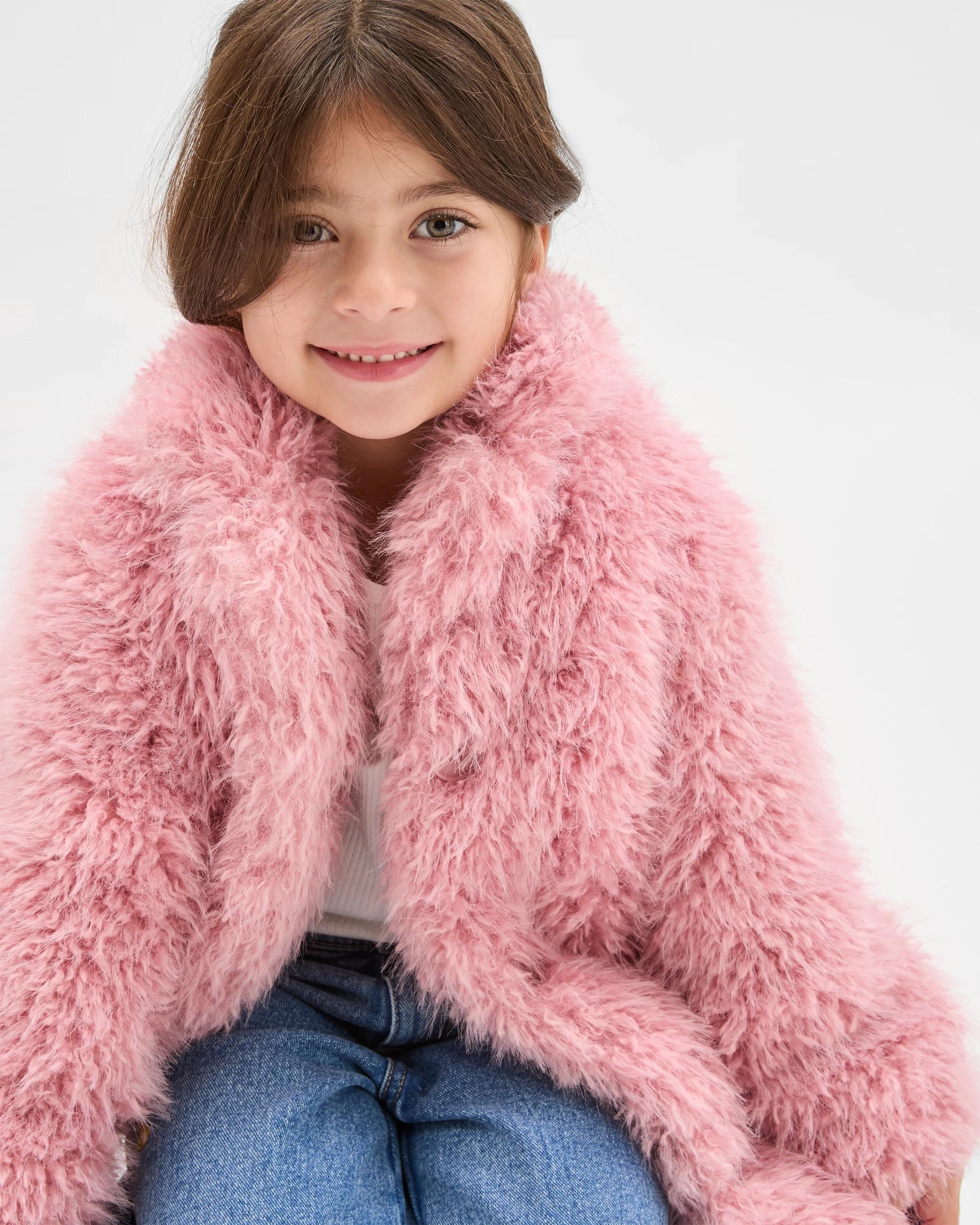 3 Target Kids Long Sleeve Faux Fur Coat PINK, 3 of 6