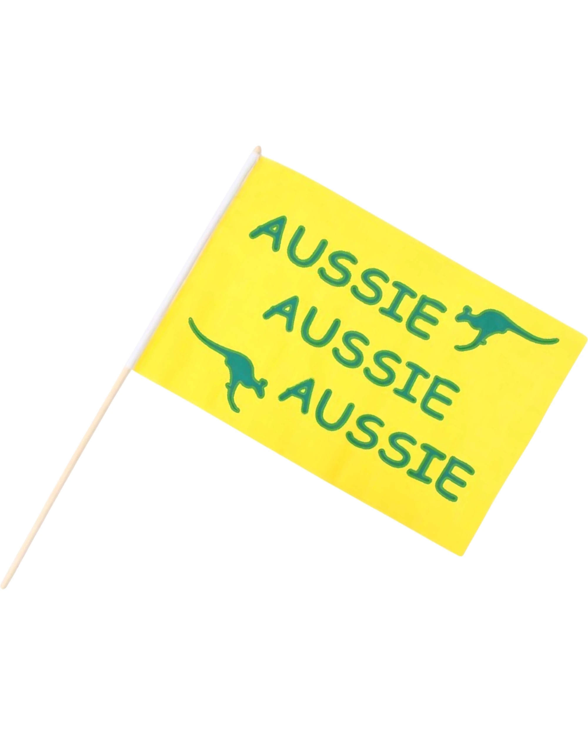 1 Partyrama Aussie Yellow and Green Handheld Flag 44cm x 29cm, 1 of 2
