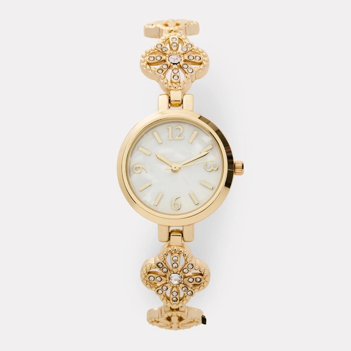 1 Womens Metal Flower Watch - Gold Tone Gold, 1 of 6