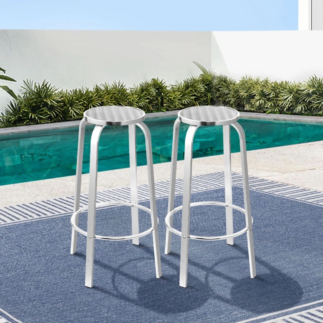 3 Gardeon 2-Piece Outdoor Bar Stools Patio Indoor Bistro Aluminum Chairs - Silver, 3 of 6