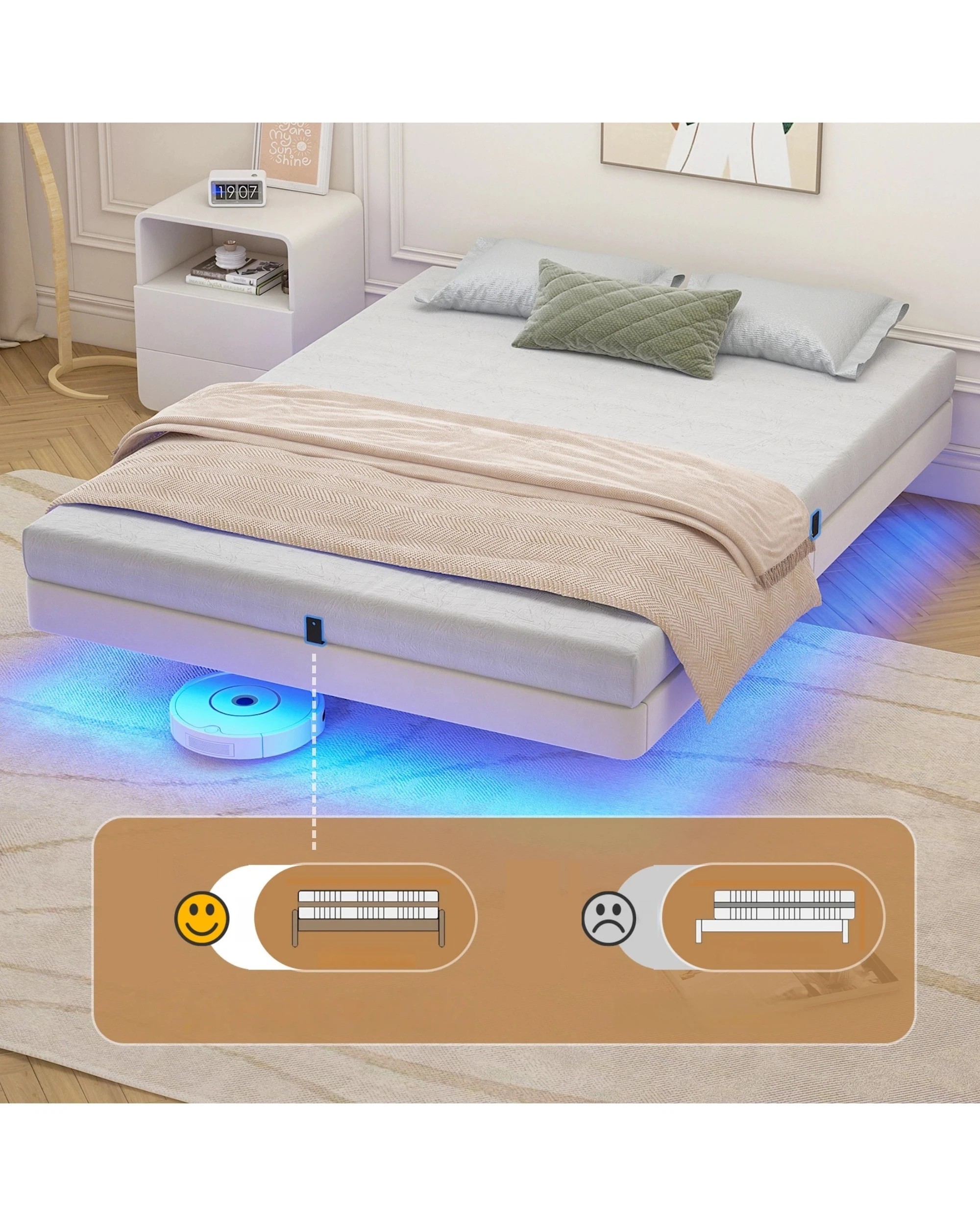 6 Advwin Bed Frame Double Size PU Leather Wooden Frames Mattress Base Platform - Beige, 6 of 10