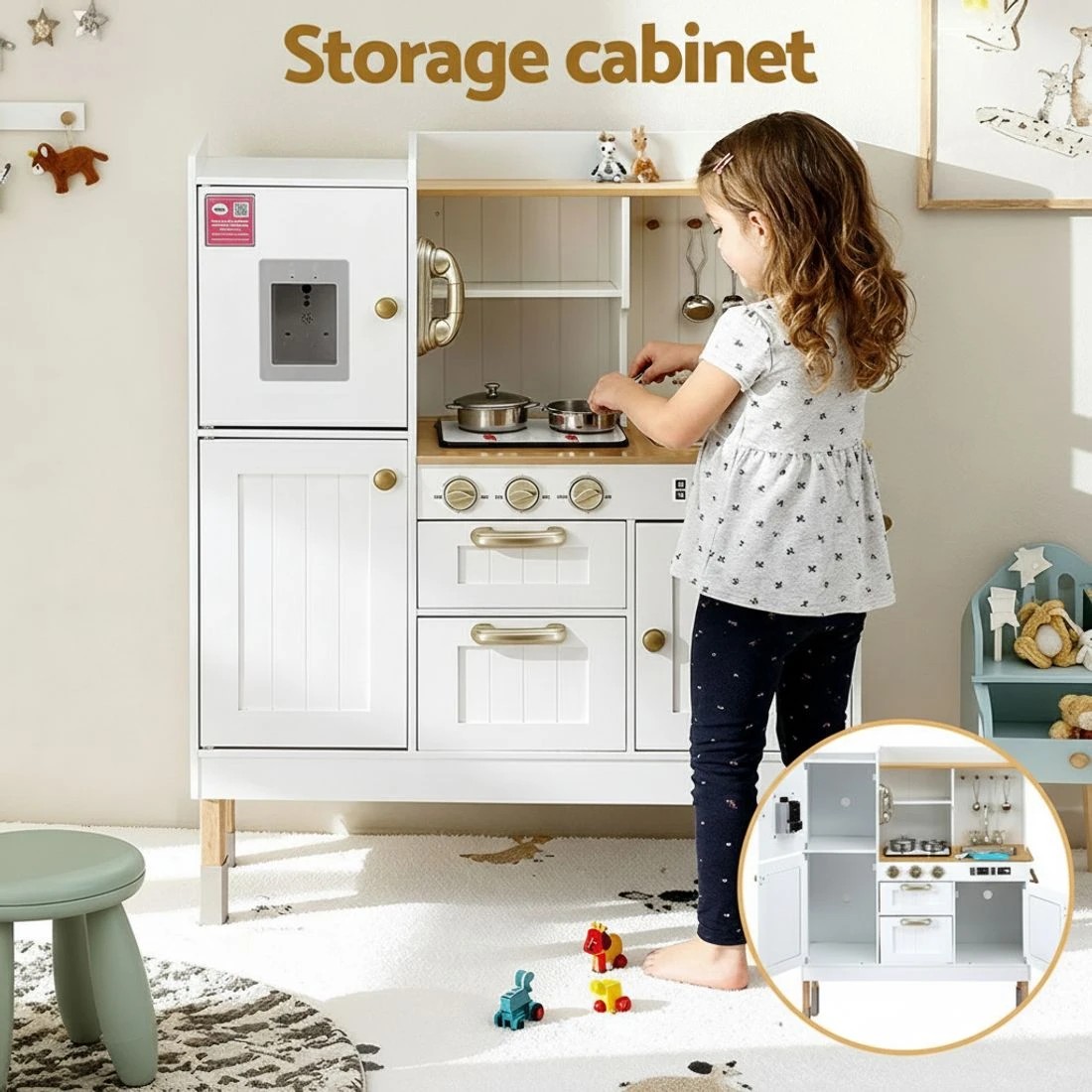 7 Keezi Kids Kitchen Play Set en Pretend Toys Cooking Children Storage  en - Gold, 7 of 7