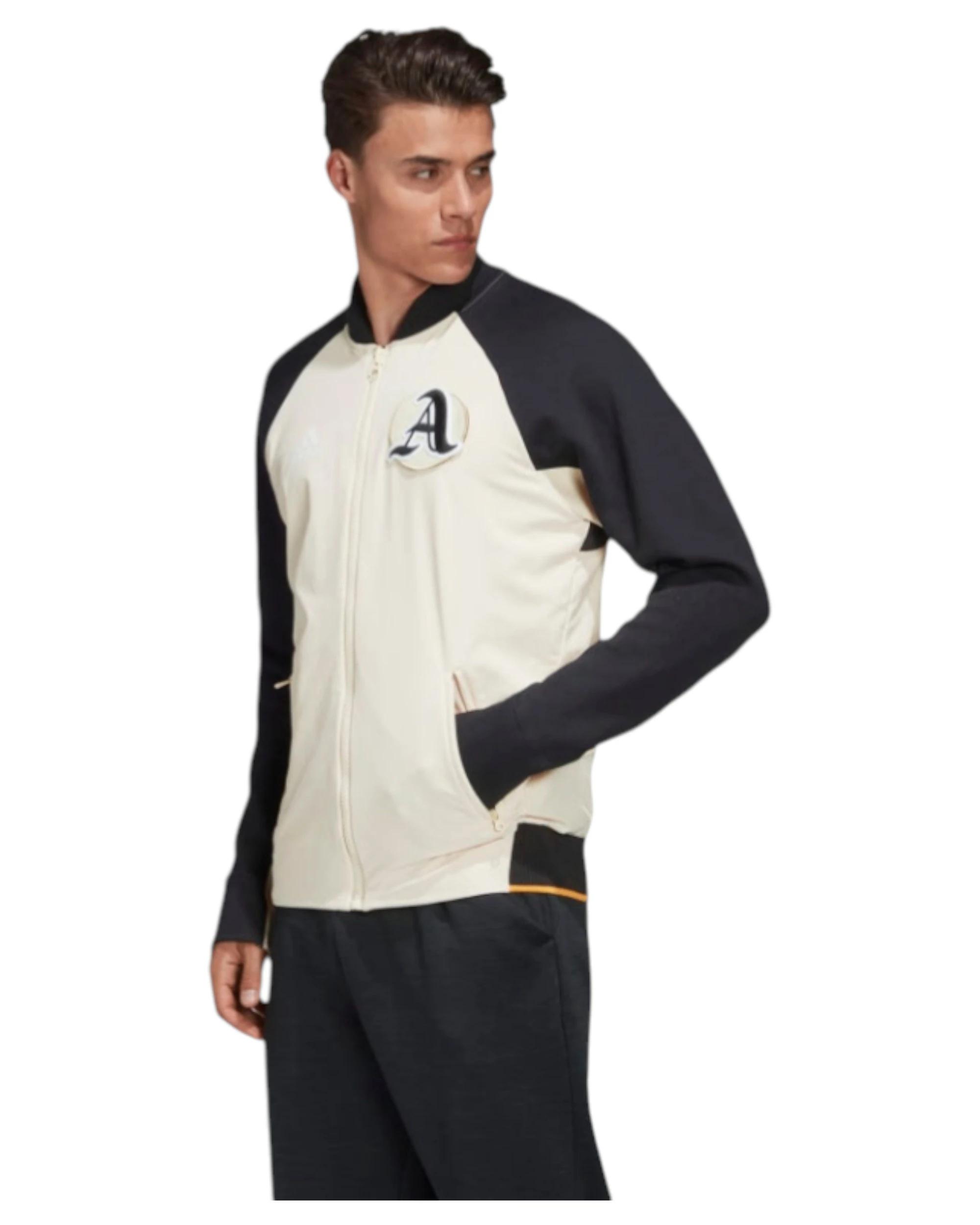 4 Adidas Mens Linen/Black Vrct Varsity Collegiate Zipup Jacket LINEN/BLACK, 4 of 7