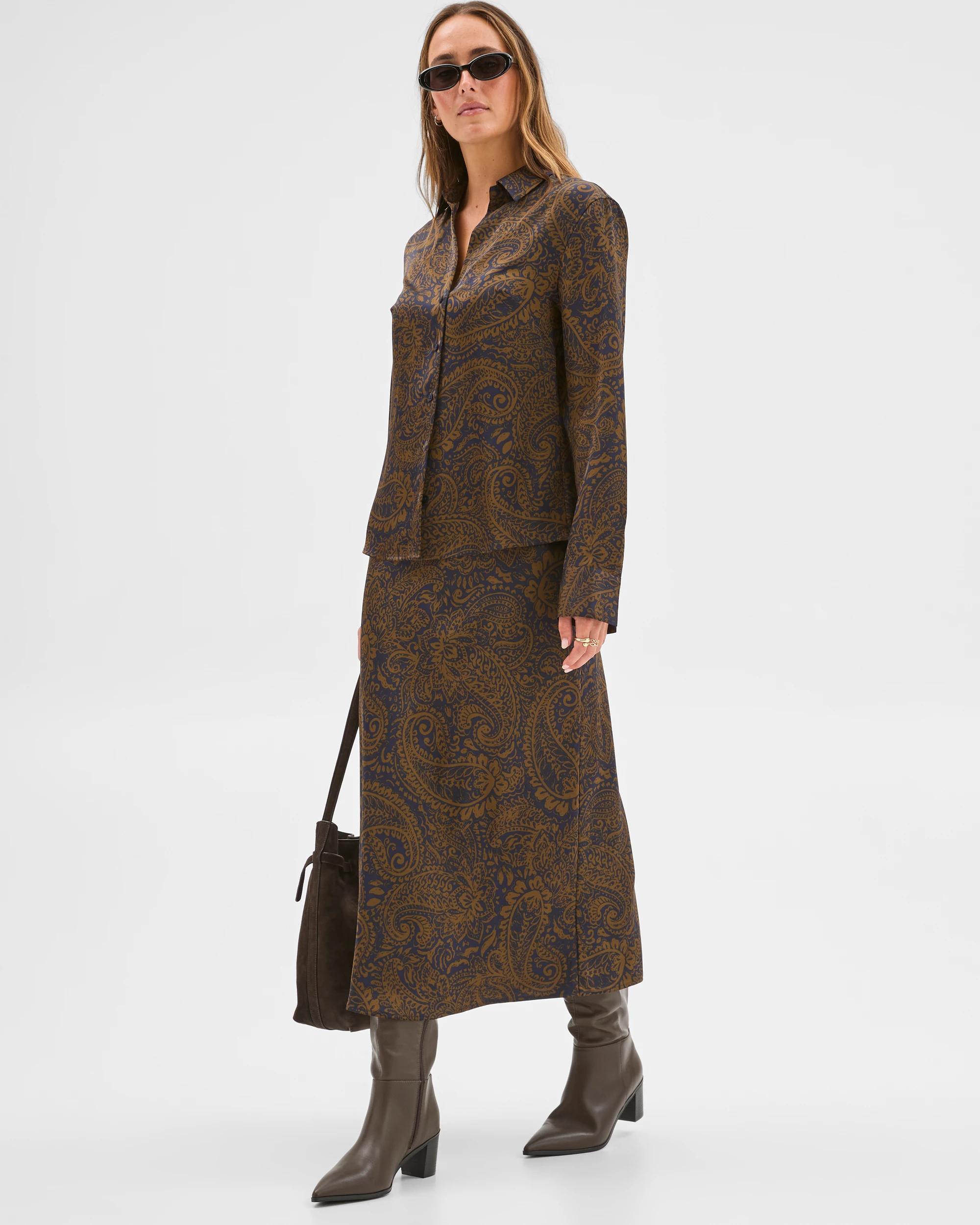 1 Preview Satin Bias Cut Midi Skirt WINTER PAISLEY, 1 of 7