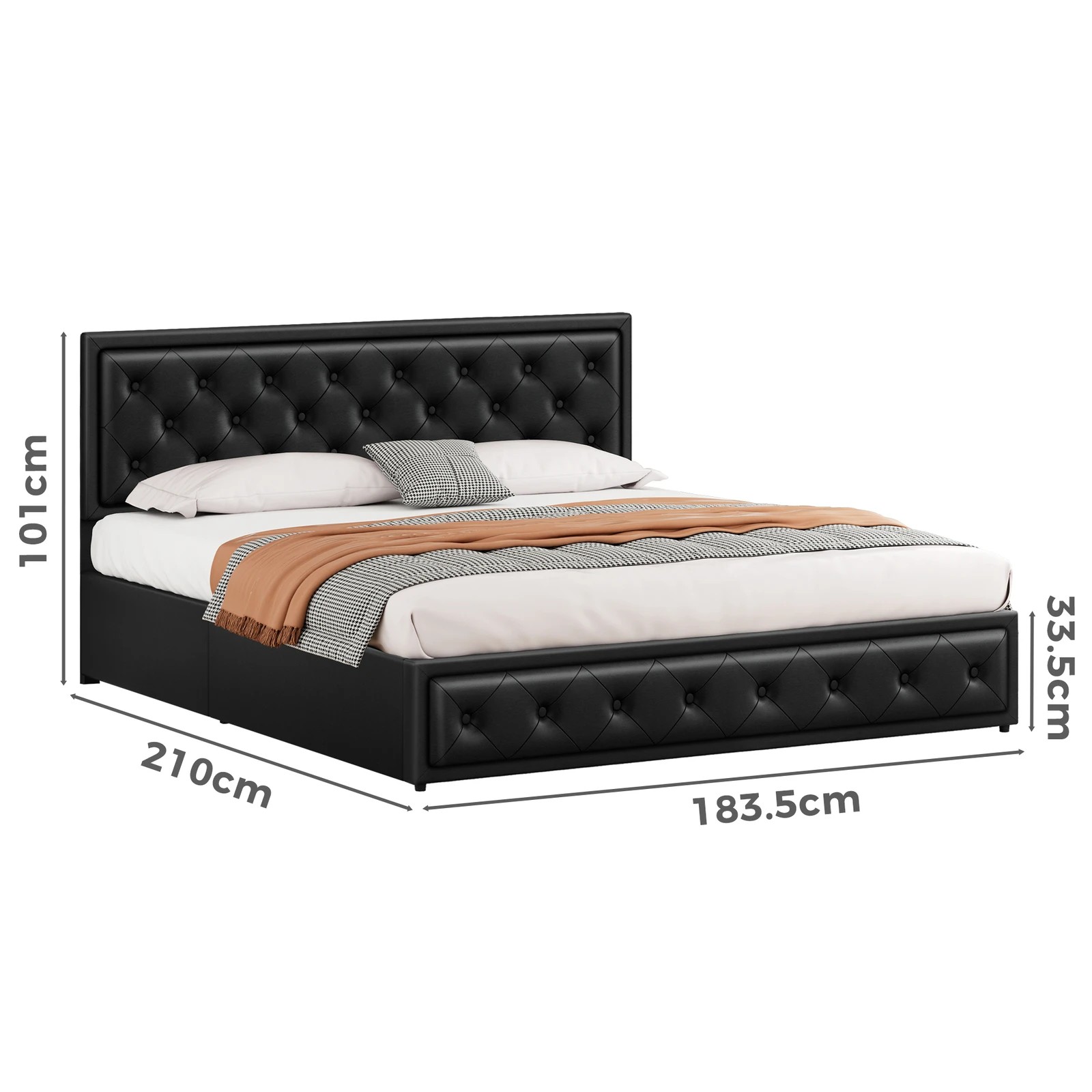 9 Alfordson Bed Frame King Size Gas Lift Storage Mattress Base Leather Dinana - Black, 9 of 10