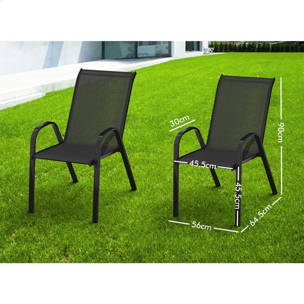 8 Alfordson 2x Outdoor Lounge Chairs Patio Dining Furniture Garden Stackable - Black, 8 of 10