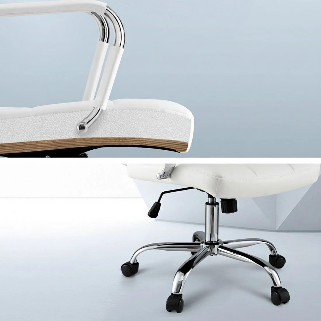 5 Artiss Office Chair Seat PU Work Computer Desk Chairs - White, 5 of 5