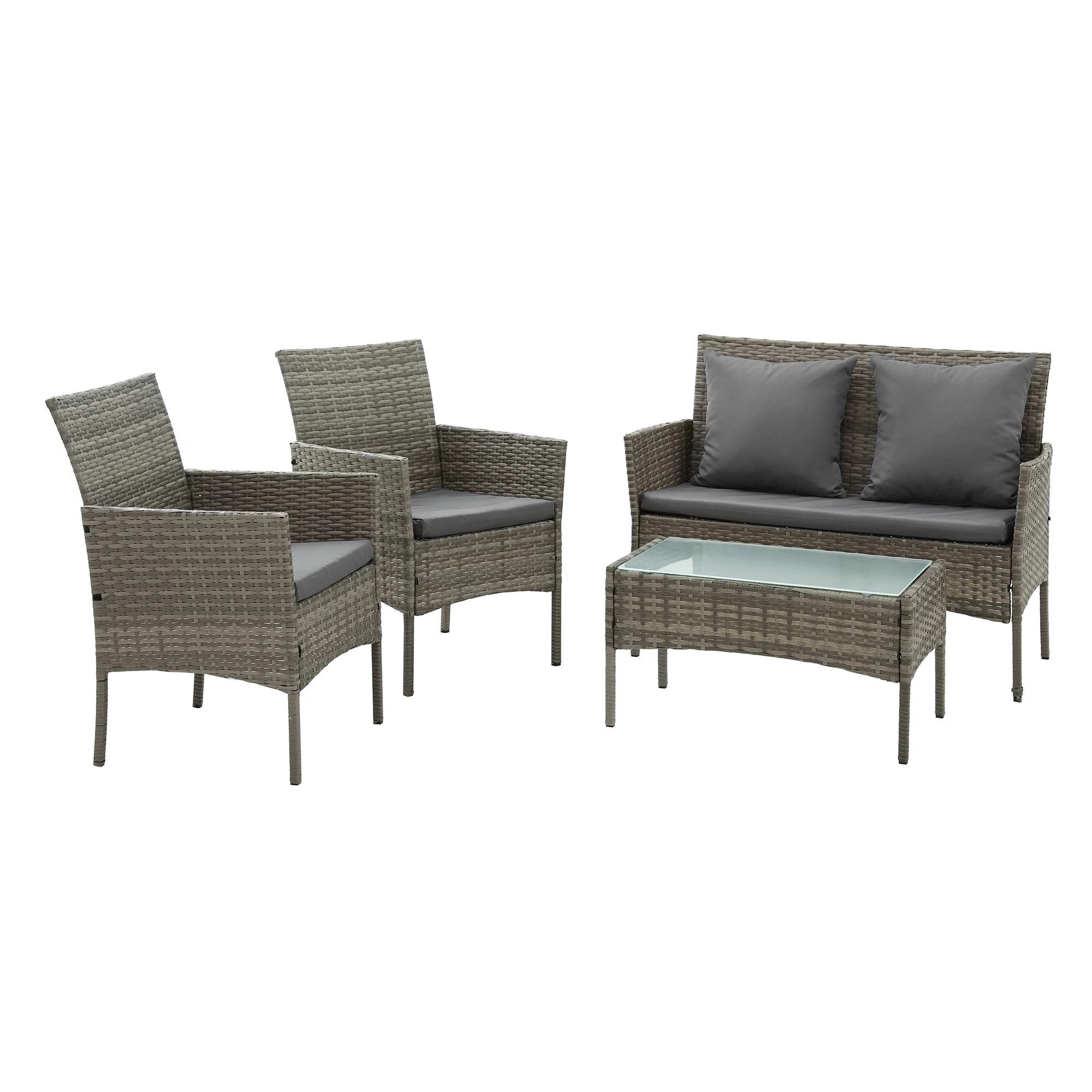 3 Gardeon 4-Piece Outdoor Sofa Set with Two Pillows Rattan Furniture Coffee Table and Chair Set - Grey, 3 of 8