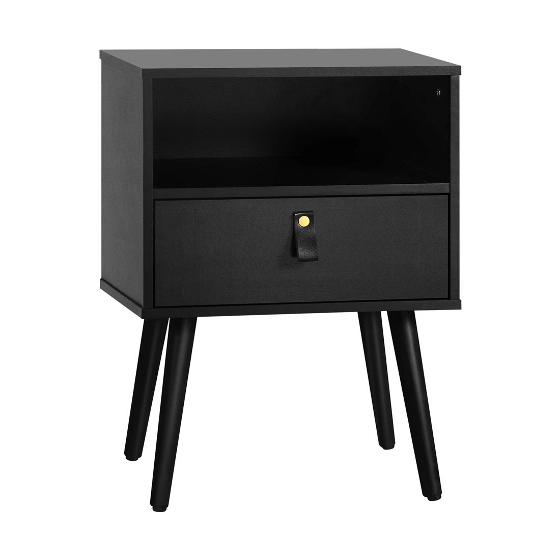 6 Oikiture Bedside Tables Side Table Storage Cabinet Leather Handle
 - Black, 6 of 10