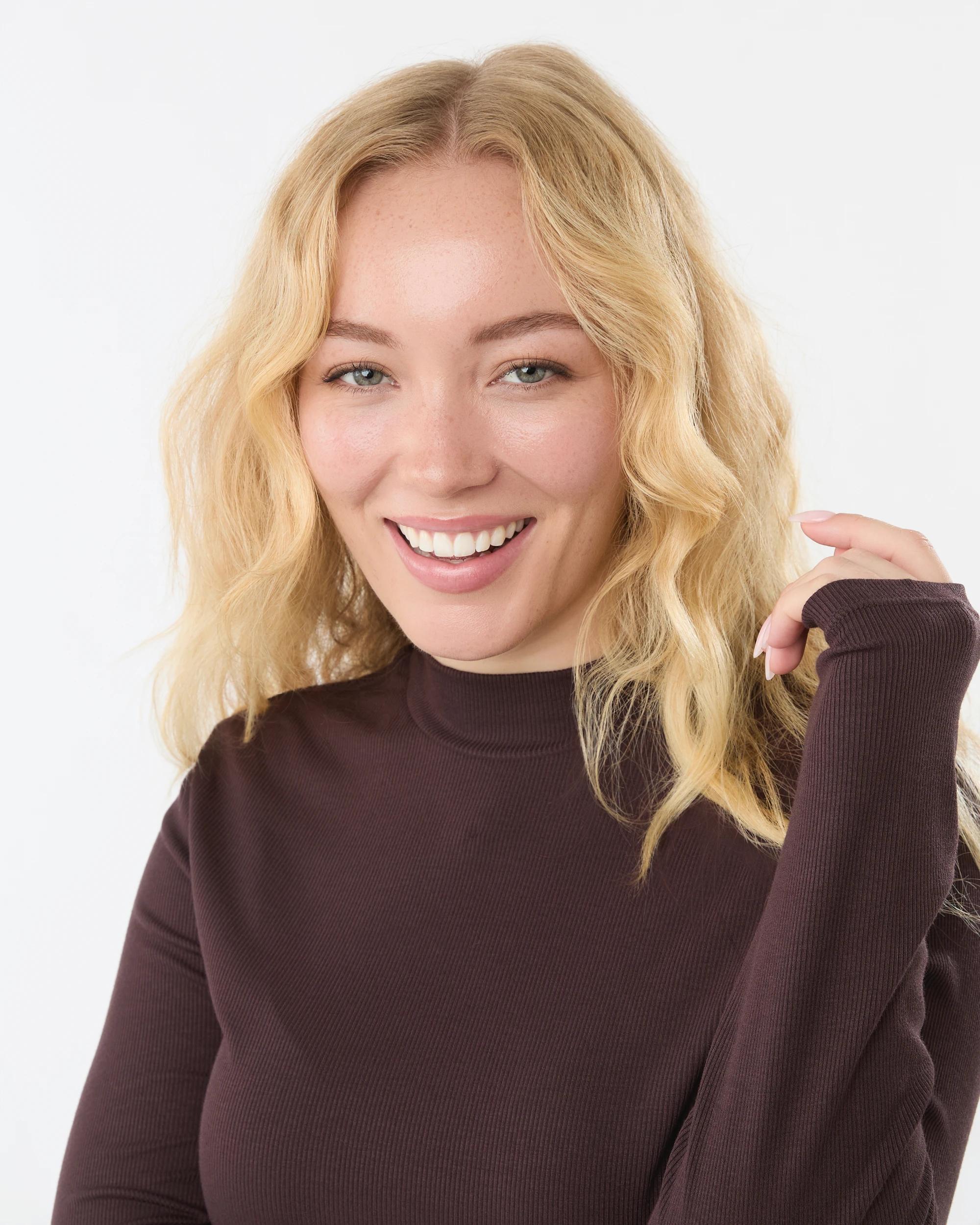 5 Long Sleeve Rib Mock Neck Top Choc Plum, 5 of 6